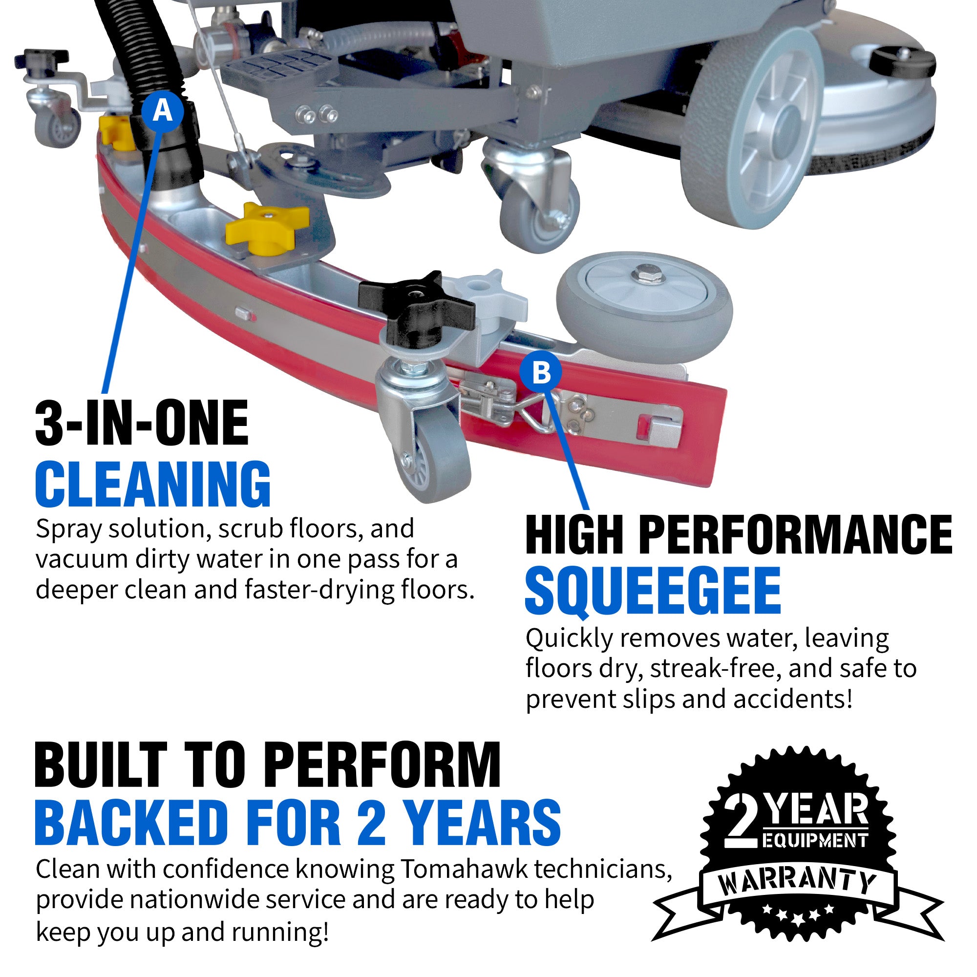 20” Auto Floor Scrubber Cleaner with Power Mop Brush Squeegee Cordless 24V Battery Powered