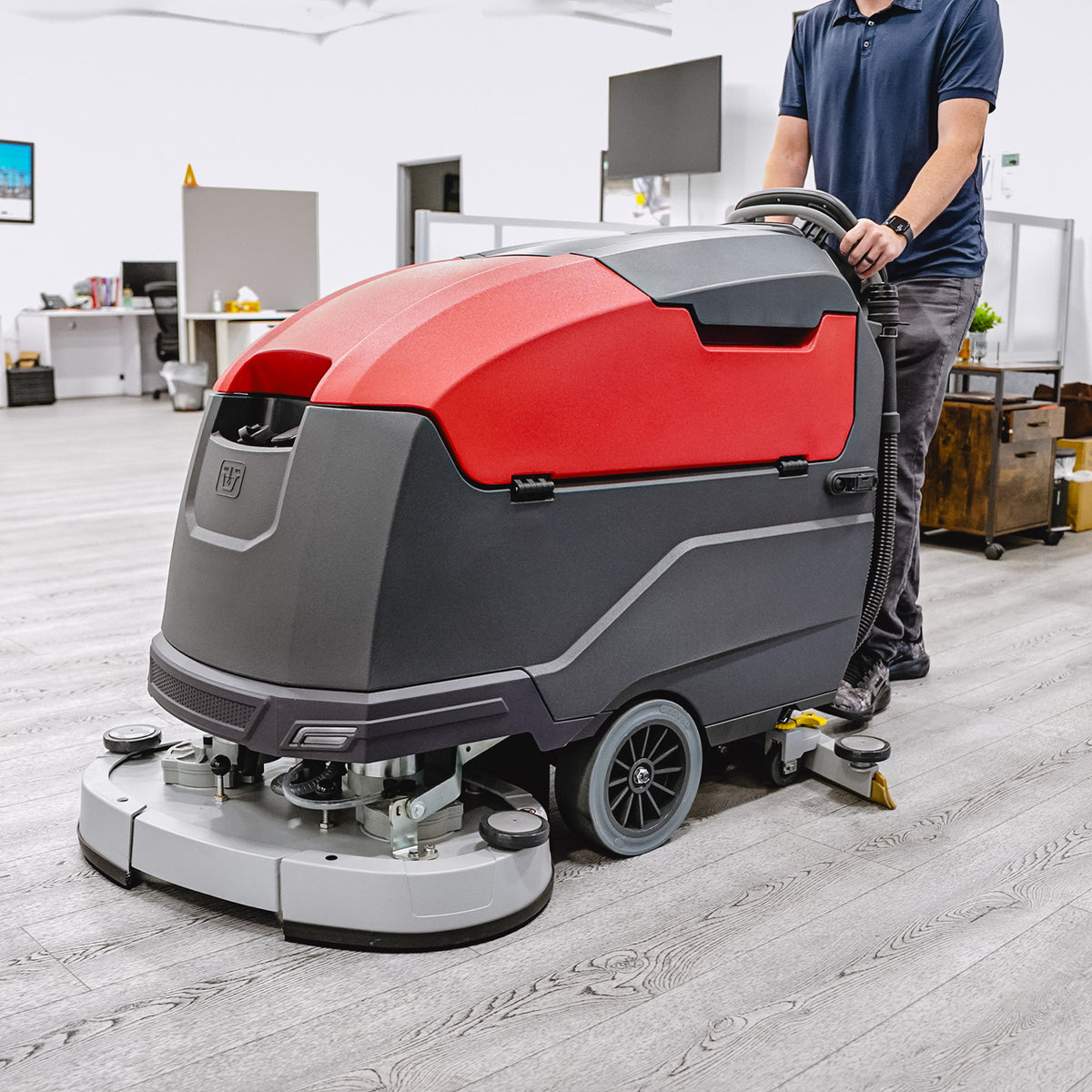 30” Dual Disc Auto Floor Scrubber Self-Propelled Traction Drive Brush Squeegee Cordless 24V Battery