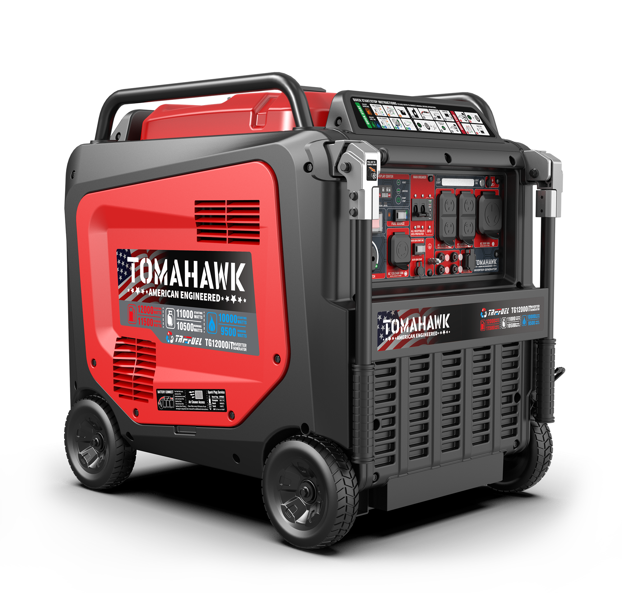 12,000 Watt Tri-Fuel Inverter Generator Electric Start 120V 240V Super Quiet LPG Natural Gas Portable Residential Home Use