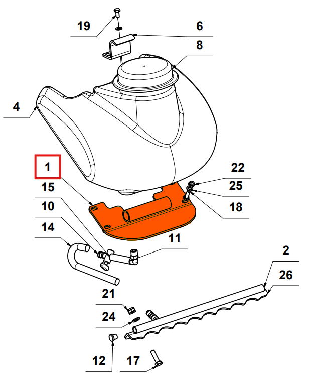 Water Tank Base (P018) Spare Part for TPC90H 5.5HP Honda Compactor