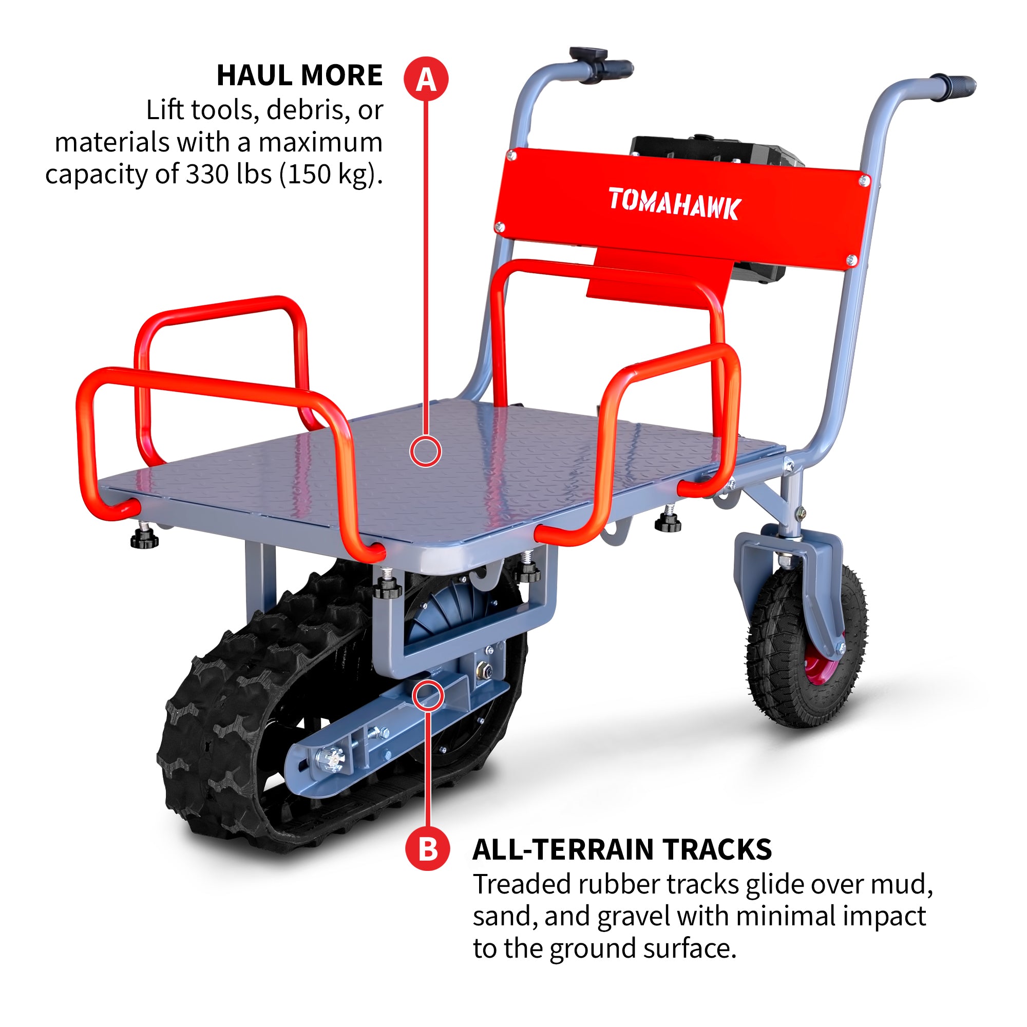 Tomahawk Electric Track Cart 330 lbs Load Capacity Battery Powered Utility Cart with Rubber Tread
