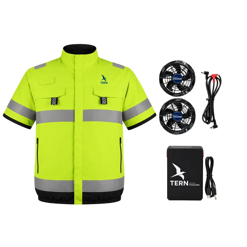 30V Battery-Powered High Vis Fan-Cooled Short Sleeve Complete Cooling System