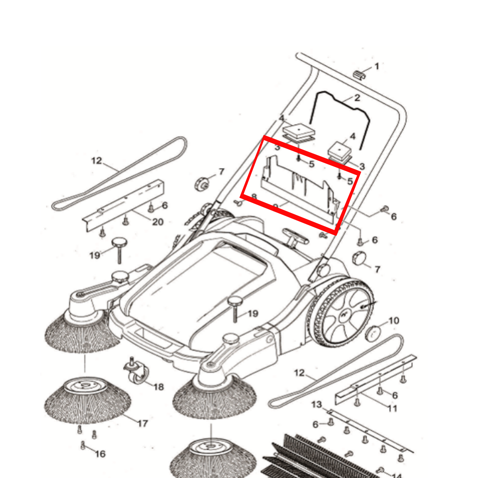 Rubber Middle Flap (P042) Spare Part for TOS38 Commercial 38" Push Sweeper