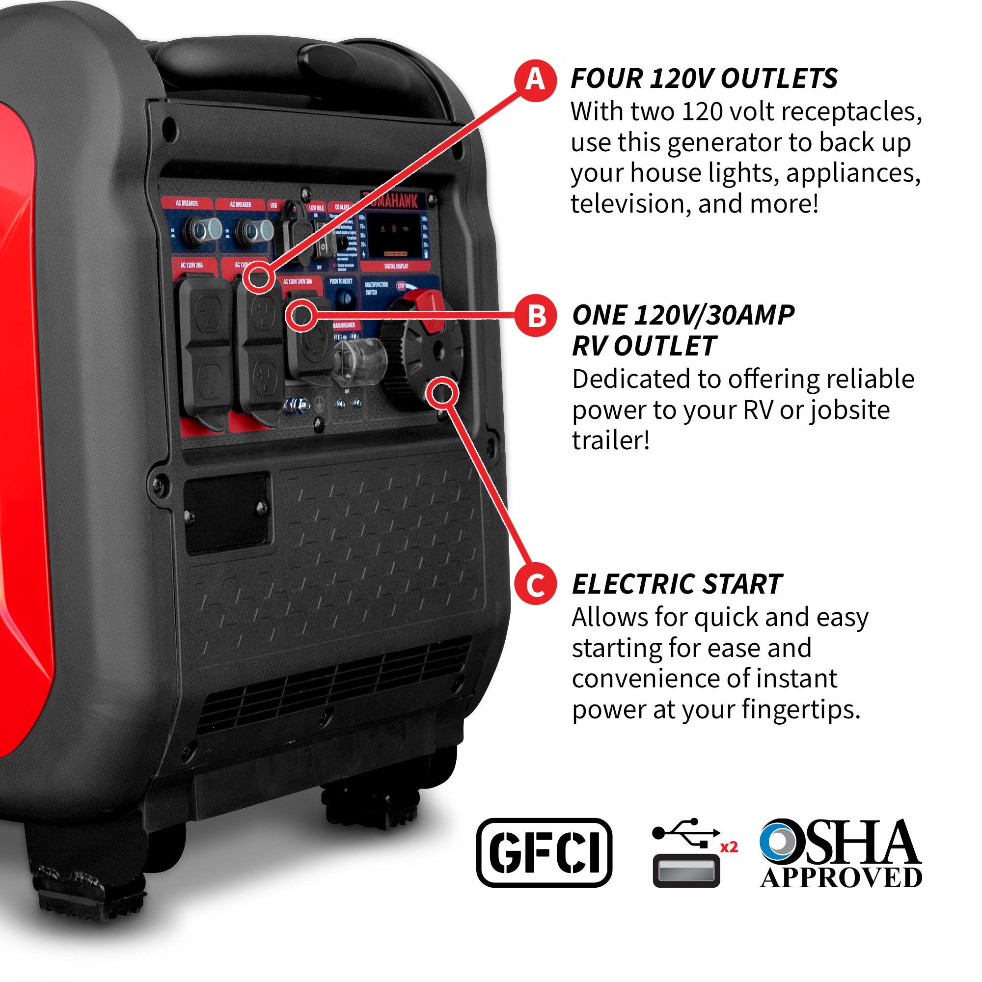 5500 Watt Inverter Generator Super Quiet Portable Gas Power Professional Use
