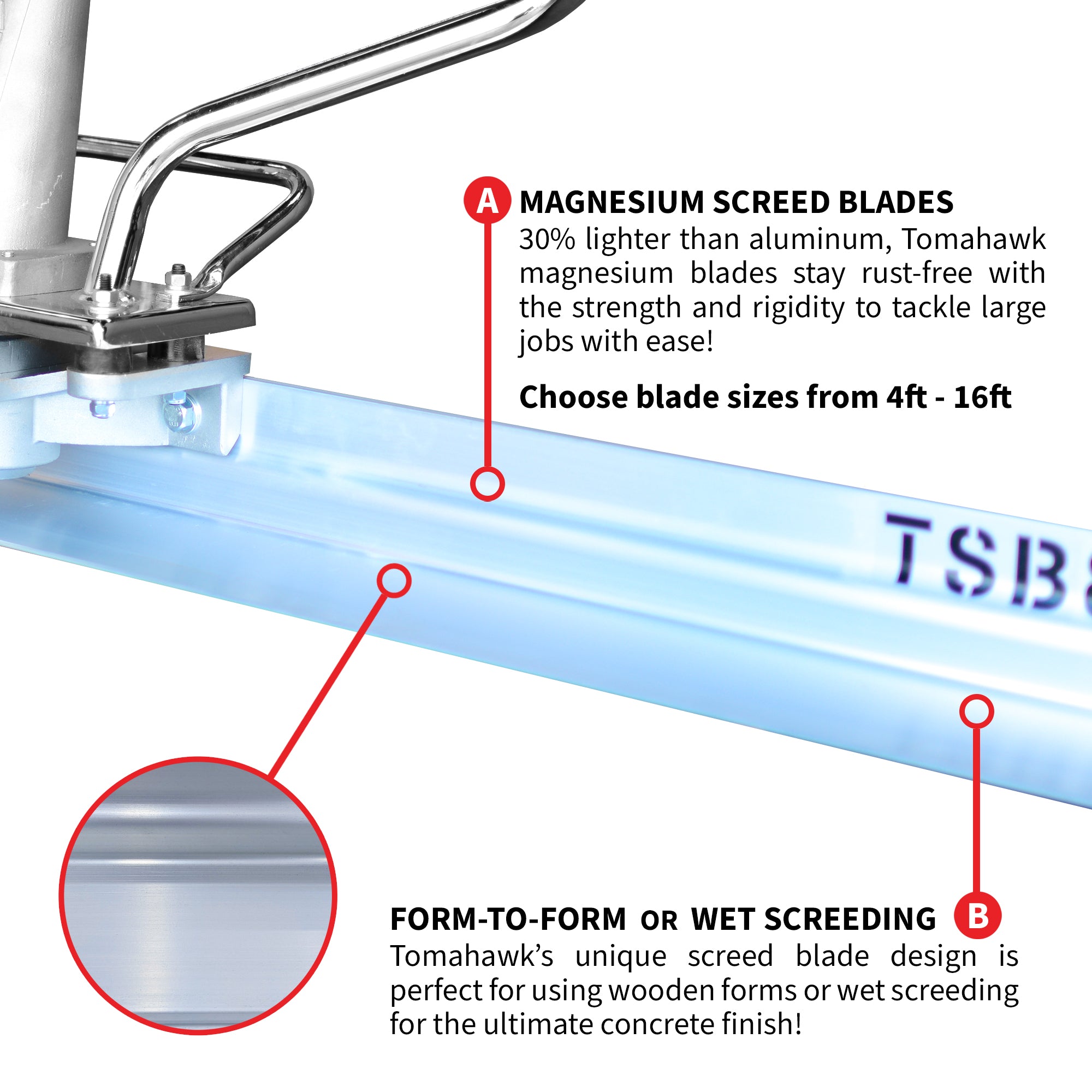 Tomahawk PRO Series Honda Power Screed Single Magnesium Blade Bundle (Choose 4ft, 6ft, 8ft, 10ft, 12ft, 14ft, 16ft)