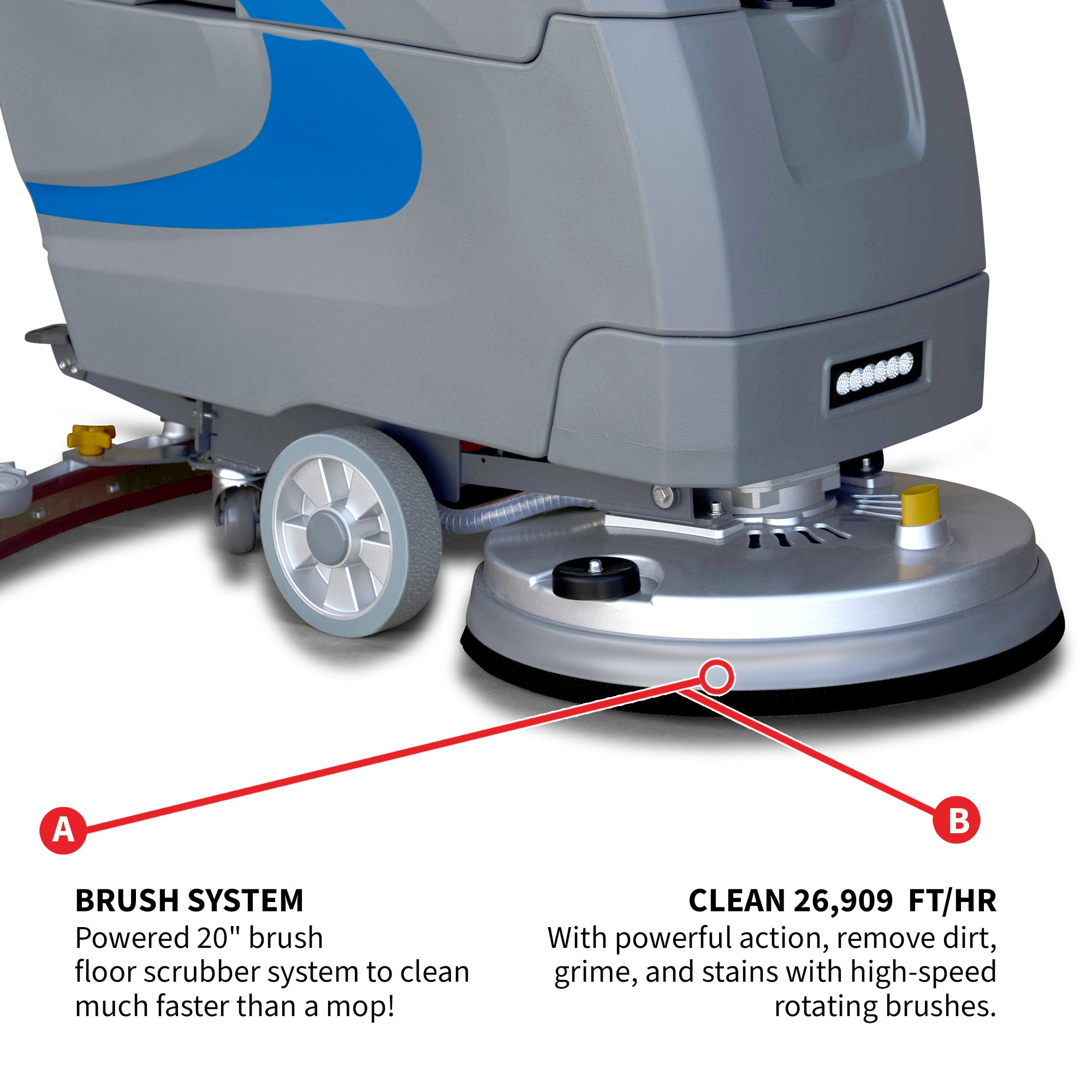 20” Auto Floor Scrubber Self-Propelled Traction Drive Brush Squeegee Cordless 24V Battery