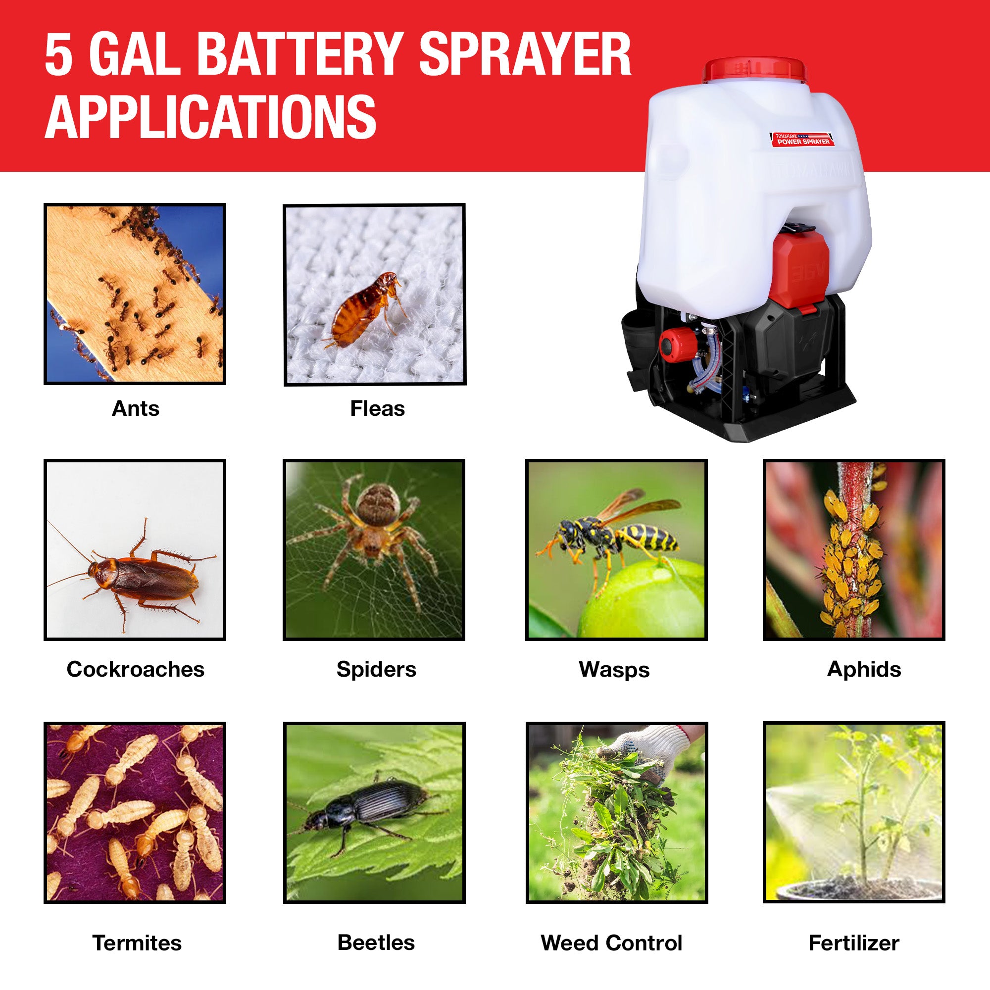 5 Gallon Battery Powered Backpack Sprayer 36V Electric 30 Ft Reach Adjustable Flow for Lawn, Pest, Weed, and Fertilizer Applications