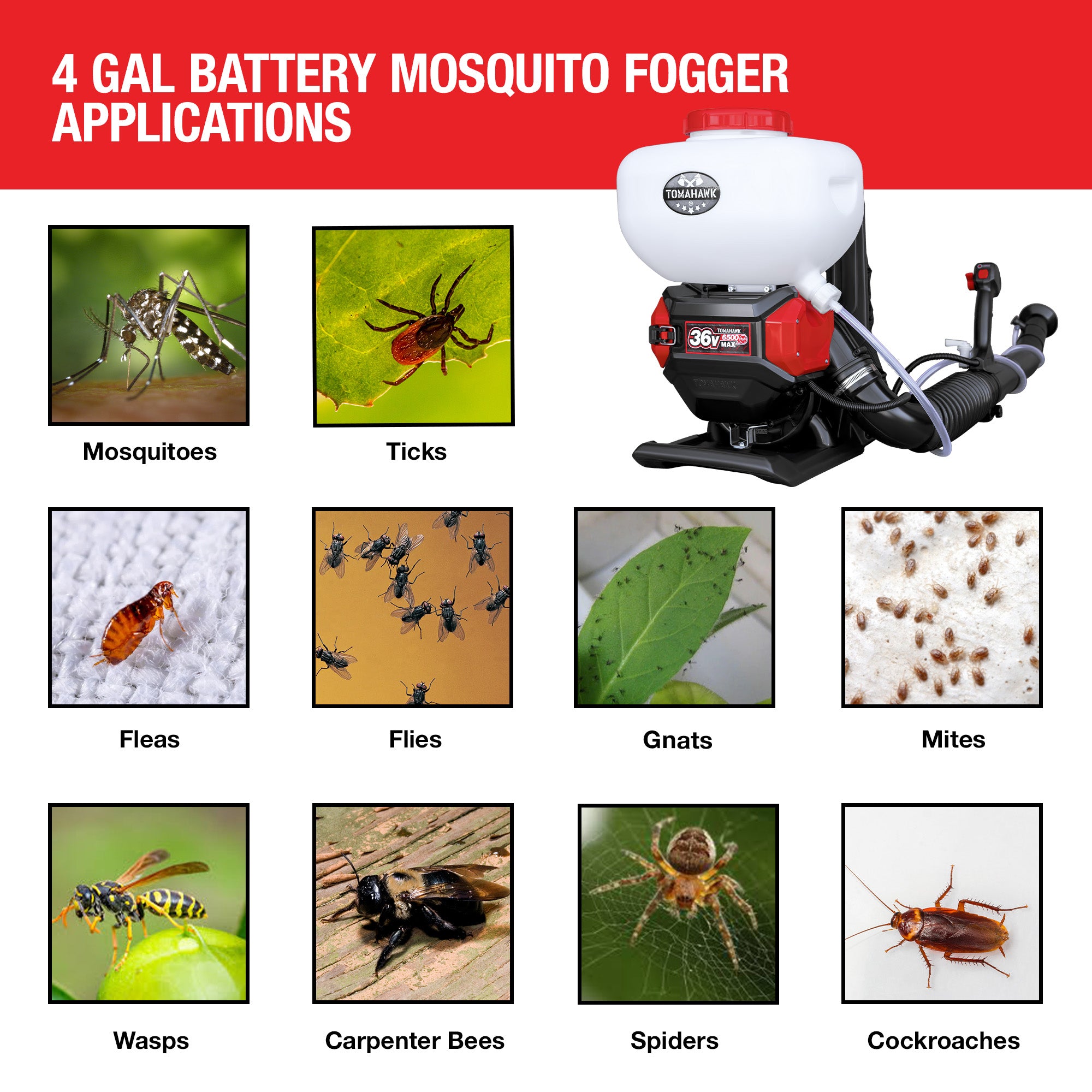 4 Gal Battery Powered Backpack Mosquito Fogger Sprayer 36V for Pest Control Ticks, Fleas, Flies, and Mosquitoes