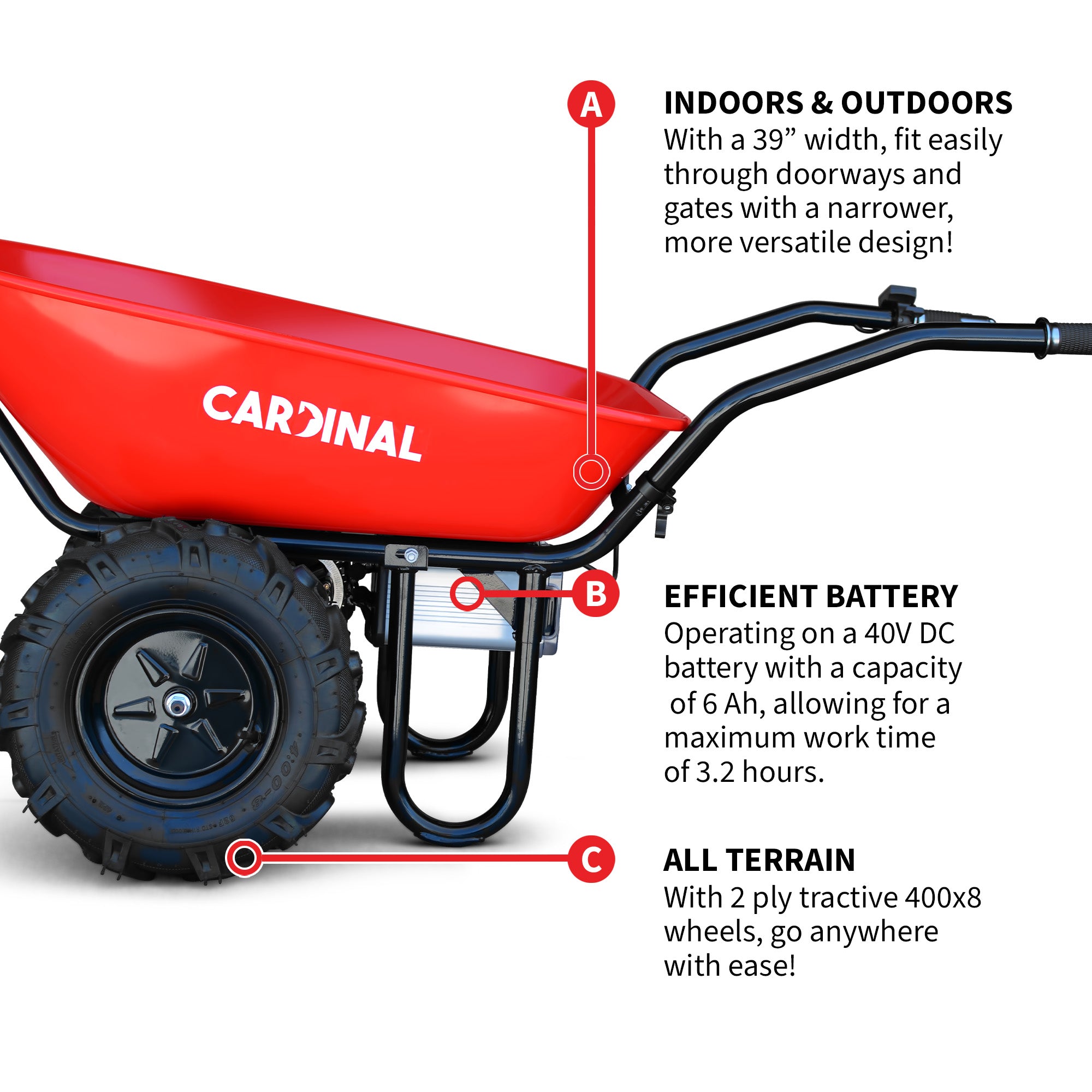 Electric Utility Cart 40V Battery-Powered Wheelbarrow 570-lb. Bucket Capacity