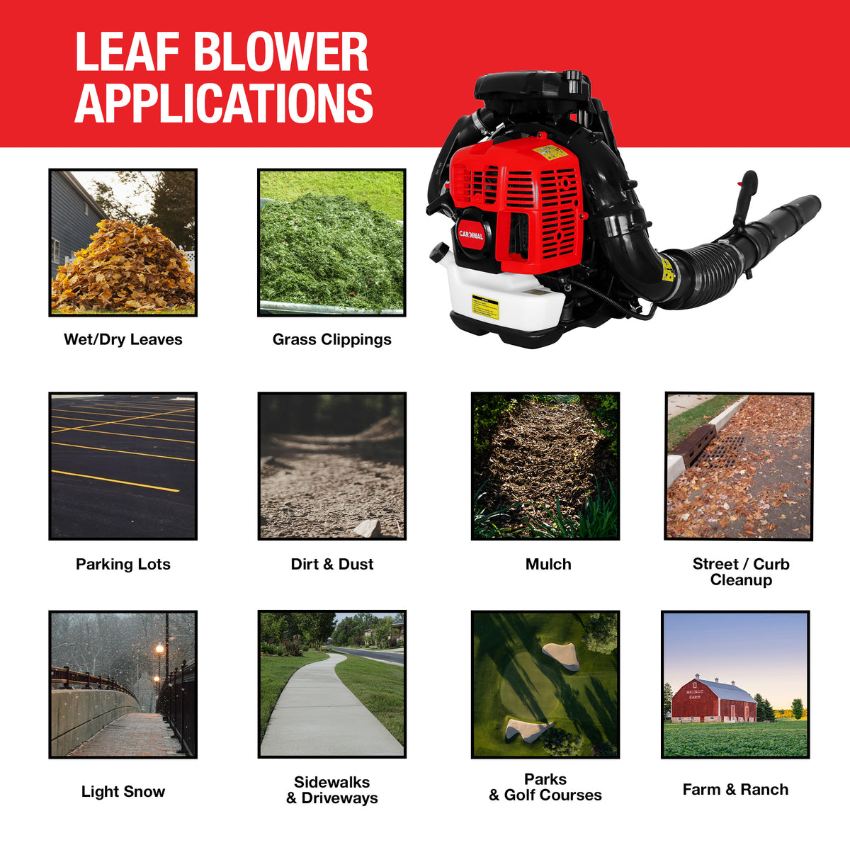 Cardinal 79.9cc Backpack Leaf Blower 920 CFM 206 MPH Gas Powered Professional Lawn Care Landscaping Yard Cleanup