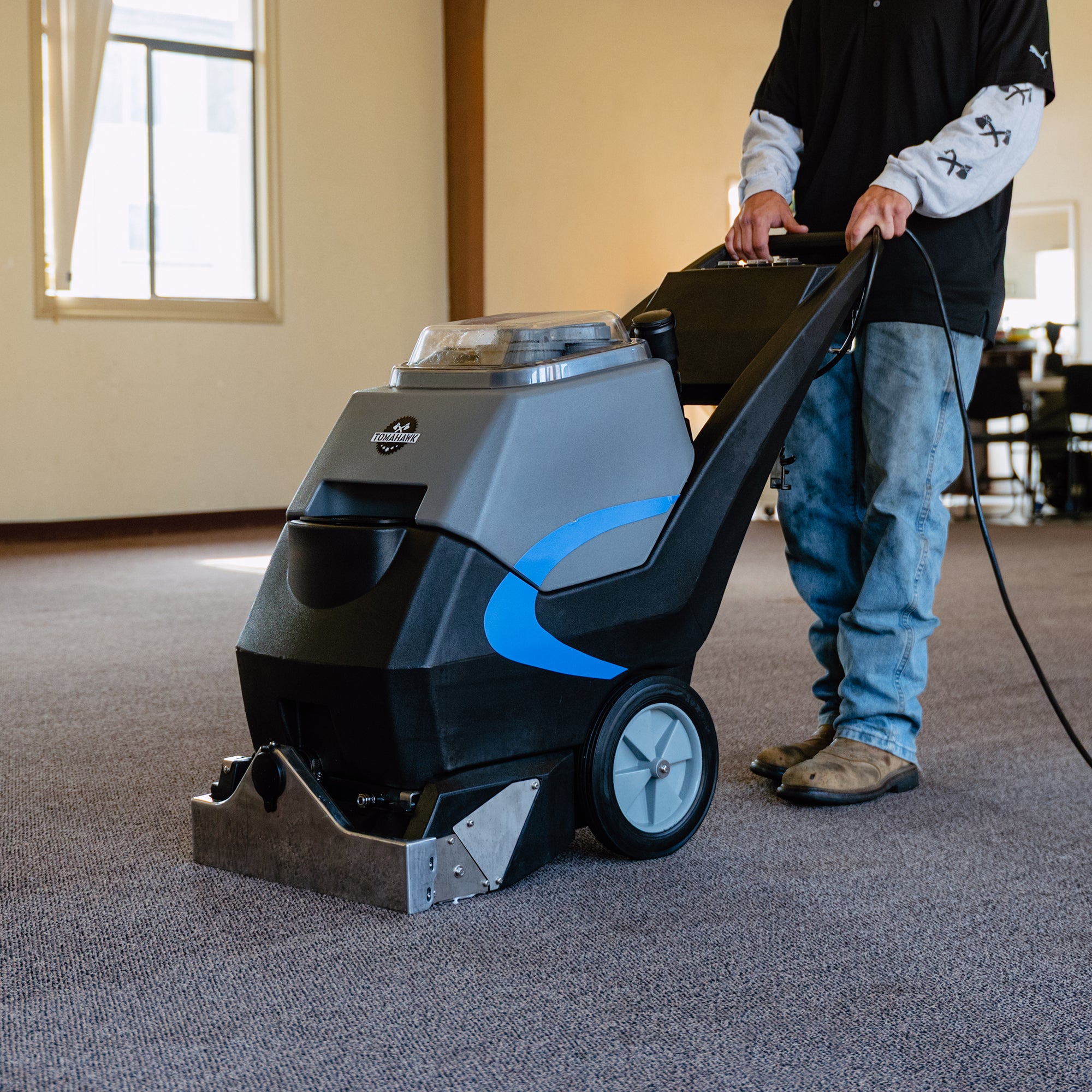 3-in-1 Commercial Carpet Extractor Cleaner, 18” CLeaning Width, 9 Gallon Dual Tanks, Dual 1000W Motors for Hotels, Offices & Upholstery