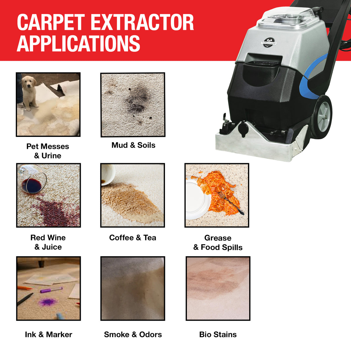 3-in-1 Commercial Carpet Extractor Cleaner, 18” Width, 9 Gallon Dual T