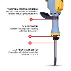 Electric Demolition Jack Hammer 35 lb 1500W 1-1/8" Hex Breaker for Concrete Asphalt Tile Removal Heavy Duty Jackhammer