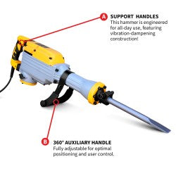 Electric Demolition Jack Hammer 35 lb 1500W 1-1/8" Hex Breaker for Concrete Asphalt Tile Removal Heavy Duty Jackhammer