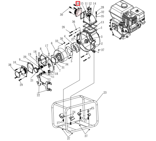 Flange (30T2-16) Spare Part for TW3H 3" Honda Trash Pump