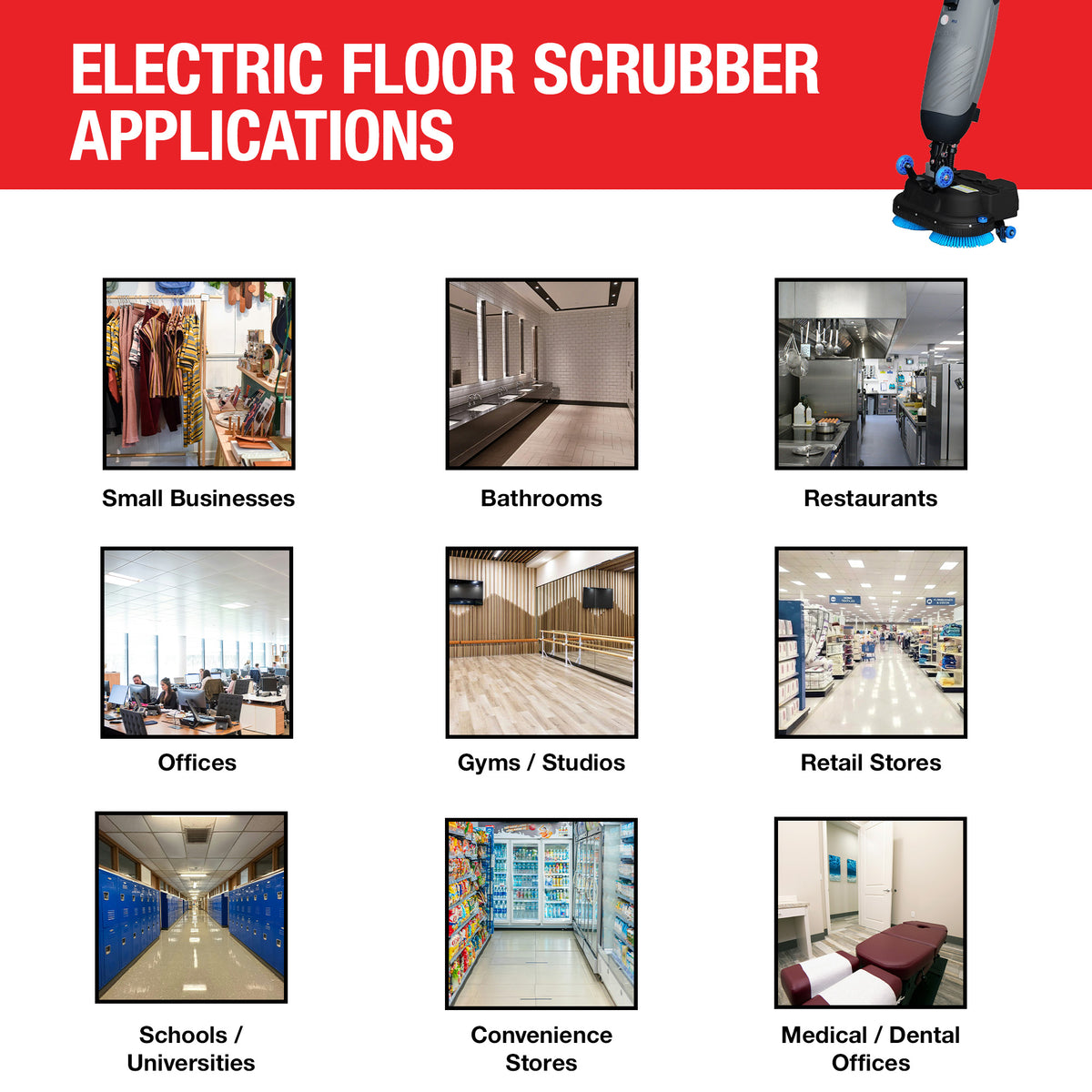 Electric Floor Scrubber Cleaner with 18” Power Mop Brushes Cordless 36V Battery Powered