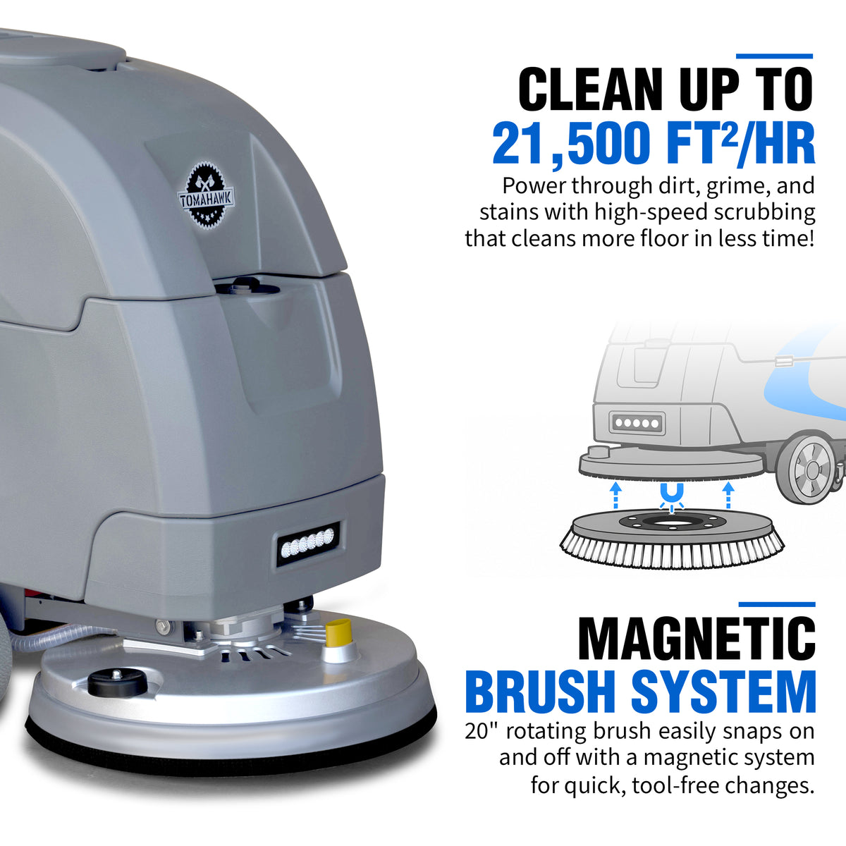 20” Auto Floor Scrubber Cleaner with Power Mop Brush Squeegee Cordless 24V Battery Powered