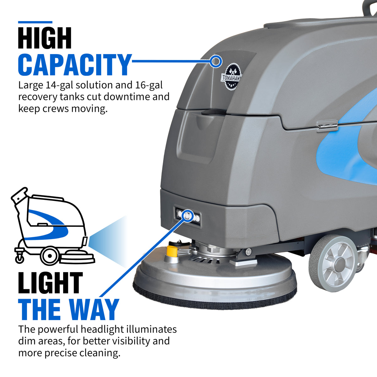 20” Auto Floor Scrubber Cleaner with Power Mop Brush Squeegee Cordless 24V Battery Powered