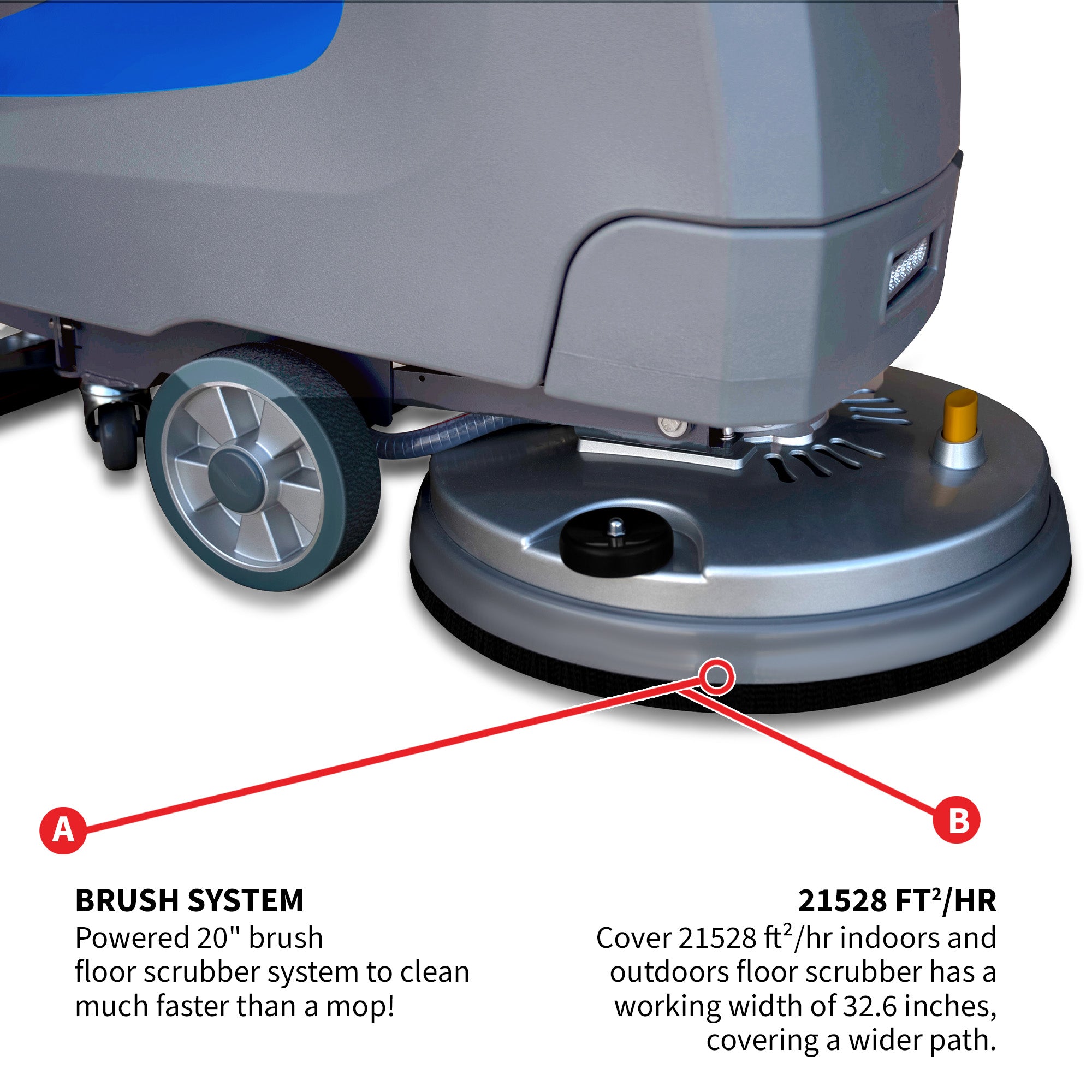 20” Auto Floor Scrubber Cleaner with Power Mop Brush Squeegee Cordless 24V Battery Powered