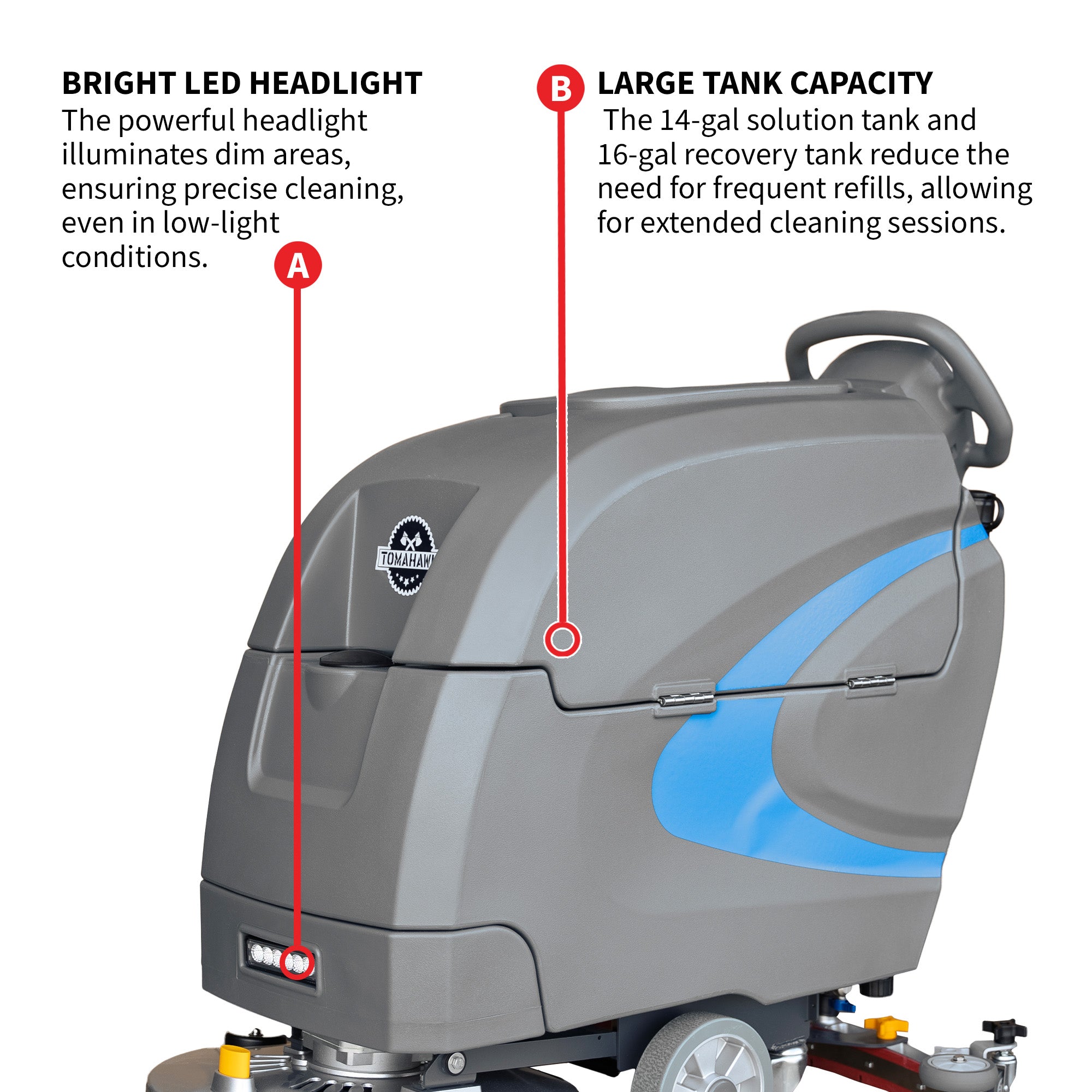 20” Auto Floor Scrubber Cleaner with Power Mop Brush Squeegee Cordless 24V Battery Powered