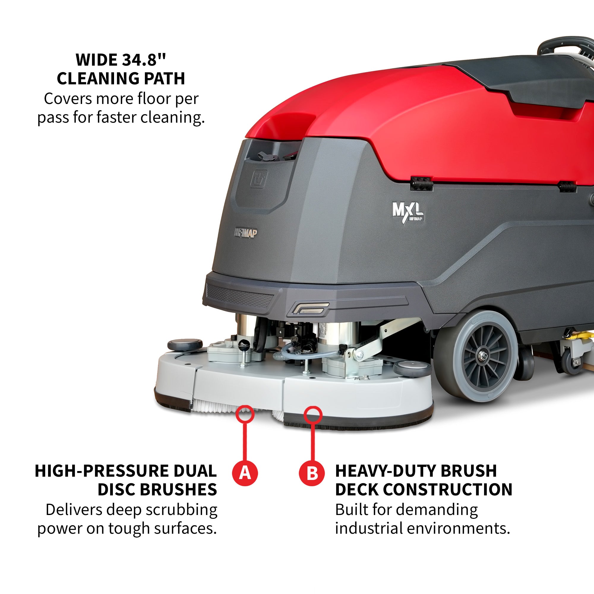 30” Dual Disc Auto Floor Scrubber Self-Propelled Traction Drive Brush Squeegee Cordless 24V Battery