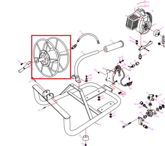 Hose Reel with Handle (Part 76) Spare Part for TBS500 1.3HP Skid Sprayer