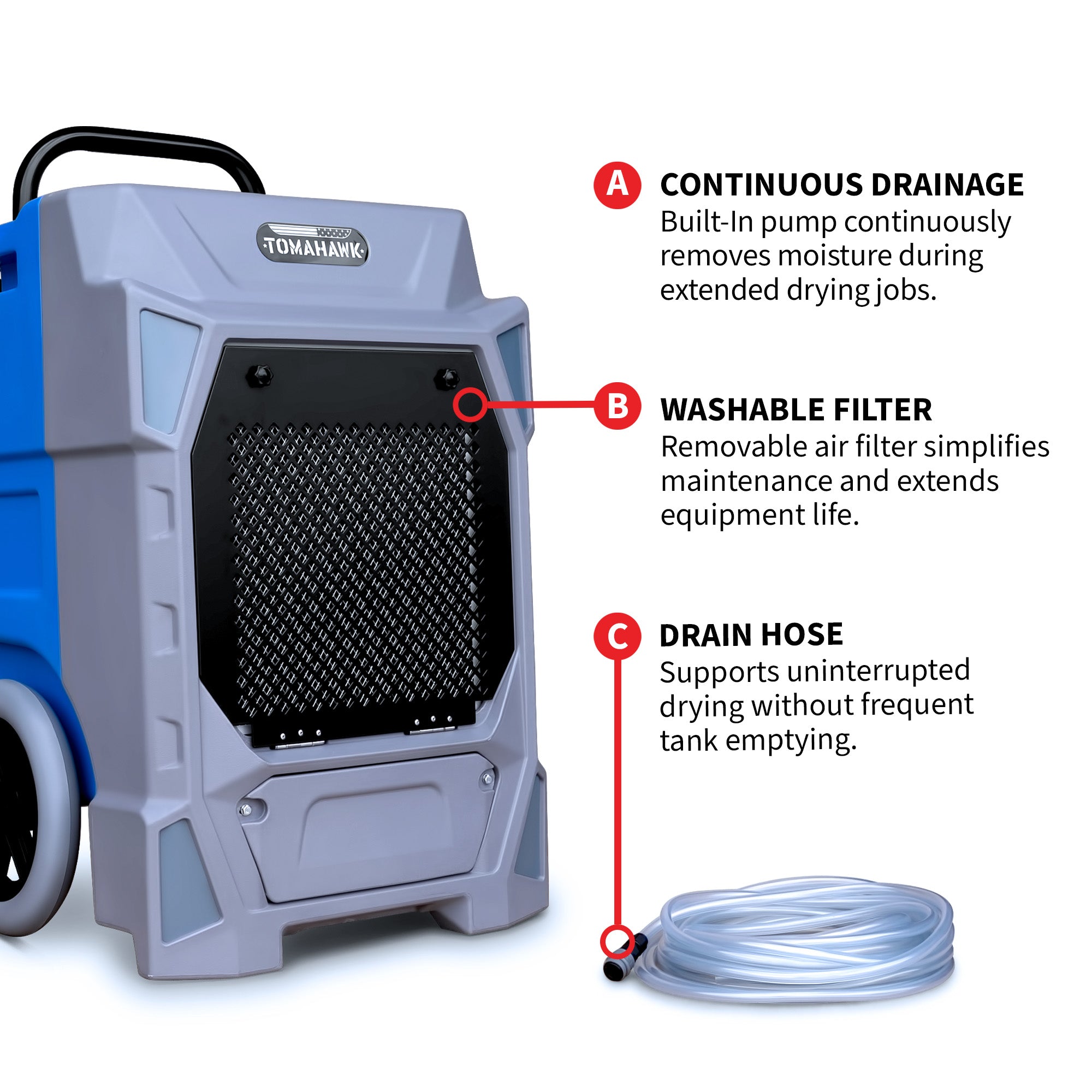 230 Pint Commercial Industrial Dehumidifier 14,000 ft² Rated LGR Integrated Pump Drain Hose