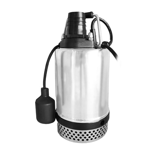 Tomahawk 1 HP Submersible Trash Pump, 73 GPM / 4380 GPH, 750W with Automatic Float Switch Top-Outlet Heavy-Duty Stainless Steel Dirty Water 25-ft Power Cord High Flow for Dewatering, Flooded Basements, Pits, Pools, and Construction Sites