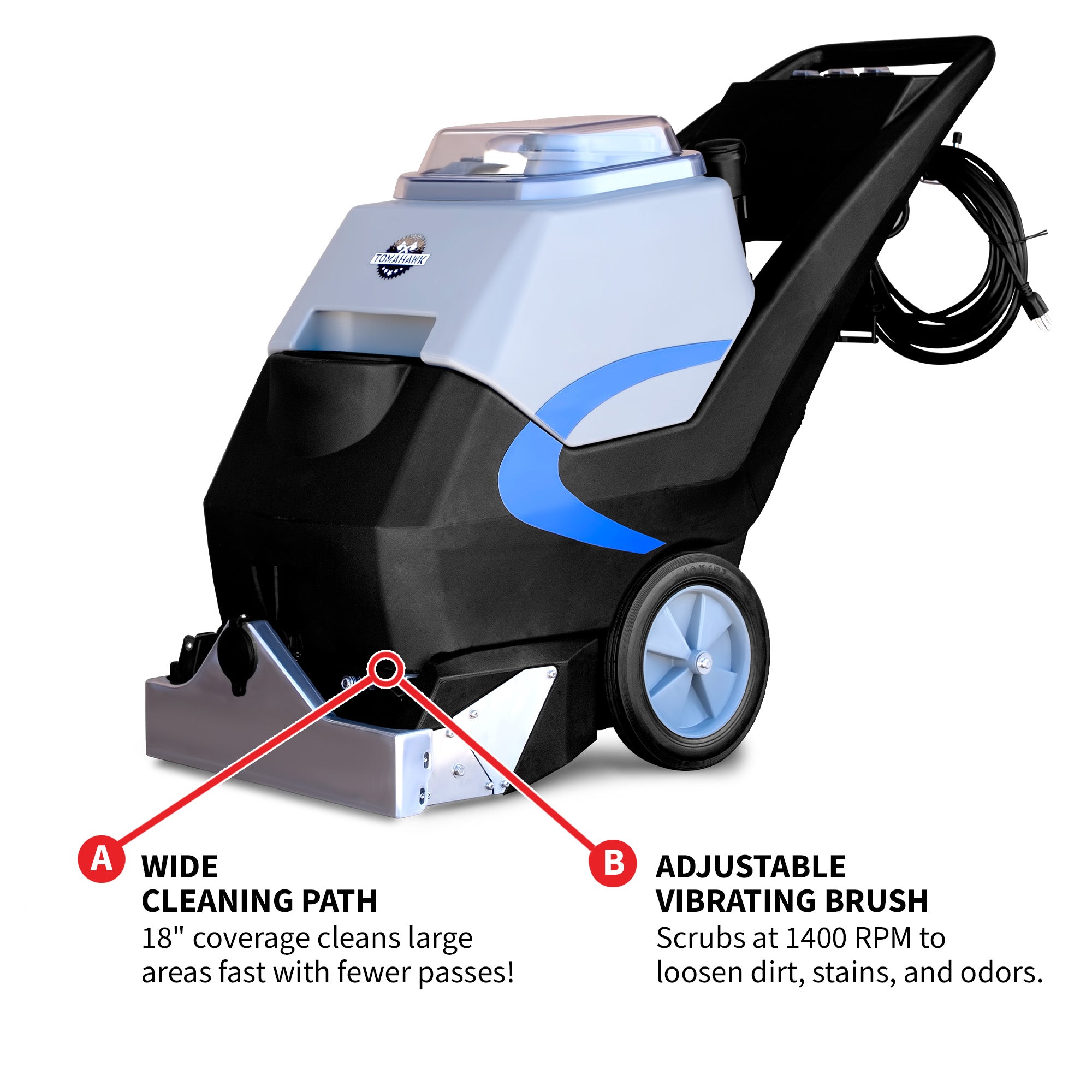 3-in-1 Commercial Carpet Extractor Cleaner, 18” Wide Cleaning Path, 9 Gallon Dual Tanks, Powerful Dual 1000W Motors Professional Carpet Cleaning Machine for Hotels, Offices & Upholstery
