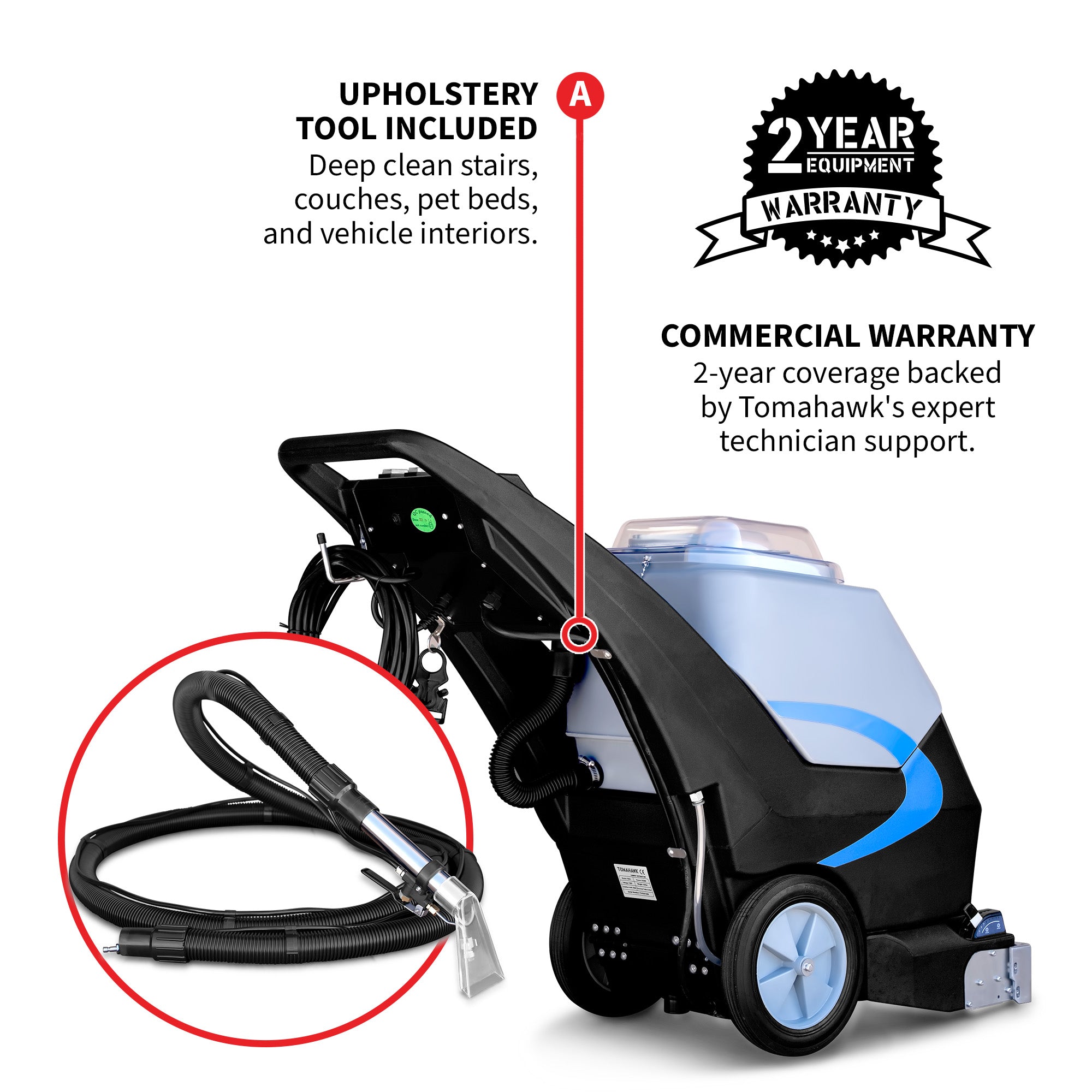 3-in-1 Commercial Carpet Extractor Cleaner, 18” Wide Cleaning Path, 9 Gallon Dual Tanks, Powerful Dual 1000W Motors Professional Carpet Cleaning Machine for Hotels, Offices & Upholstery