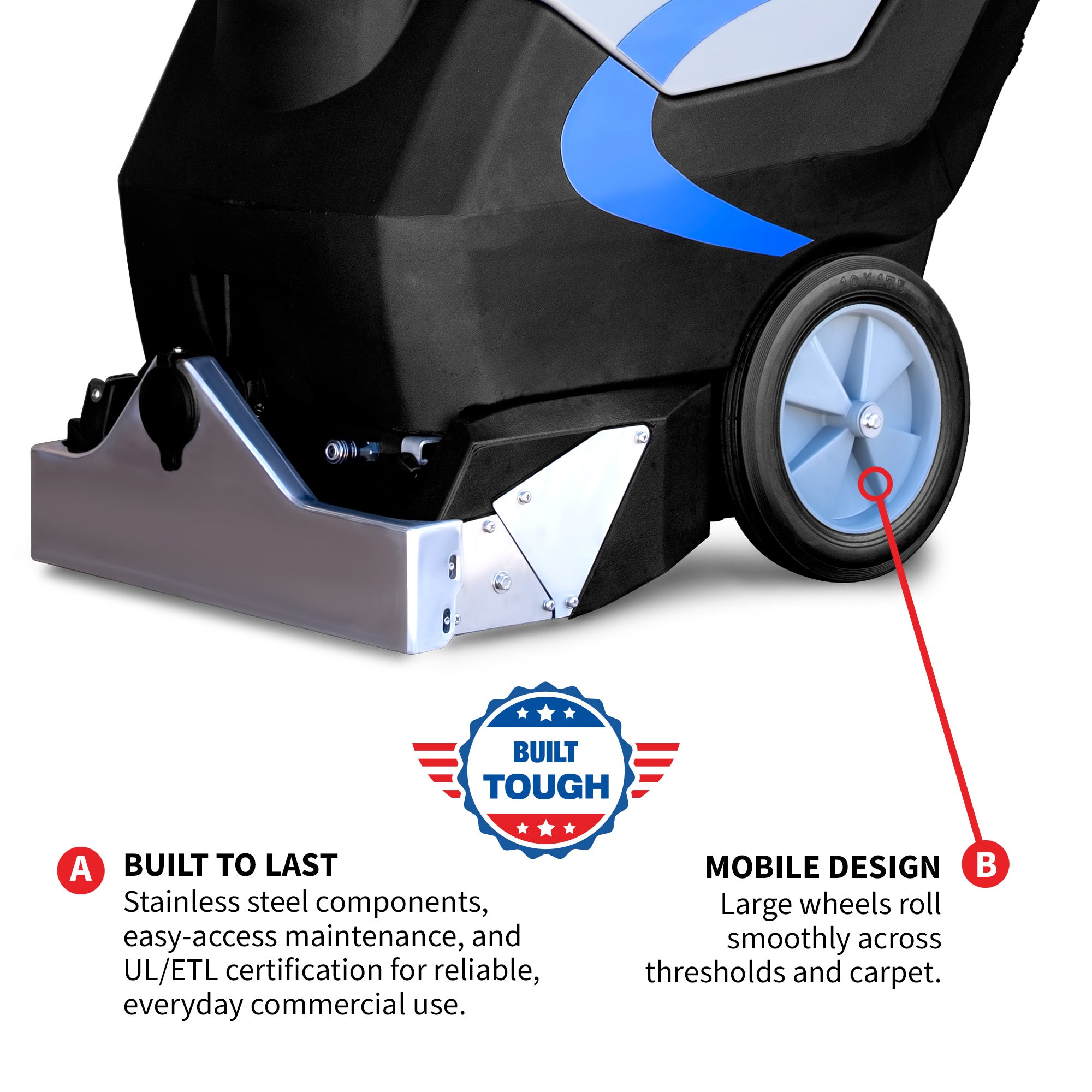 3-in-1 Commercial Carpet Extractor Cleaner, 18” Wide Cleaning Path, 9 Gallon Dual Tanks, Powerful Dual 1000W Motors Professional Carpet Cleaning Machine for Hotels, Offices & Upholstery