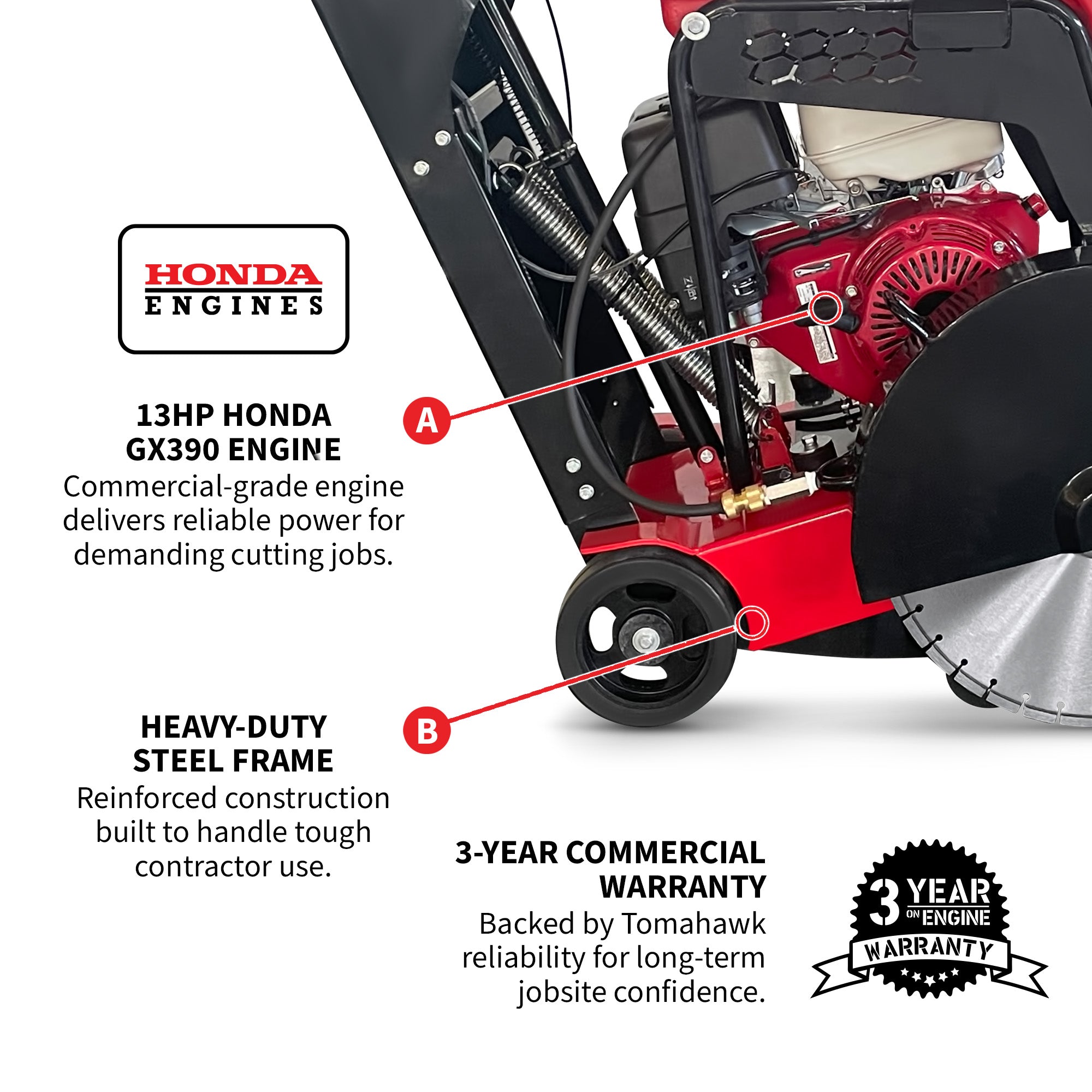 PRE ORDER: 20 Inch Walk Behind Concrete Saw with 13 HP Honda Water Tank GX390 Engine for Asphalt Concrete Cutting