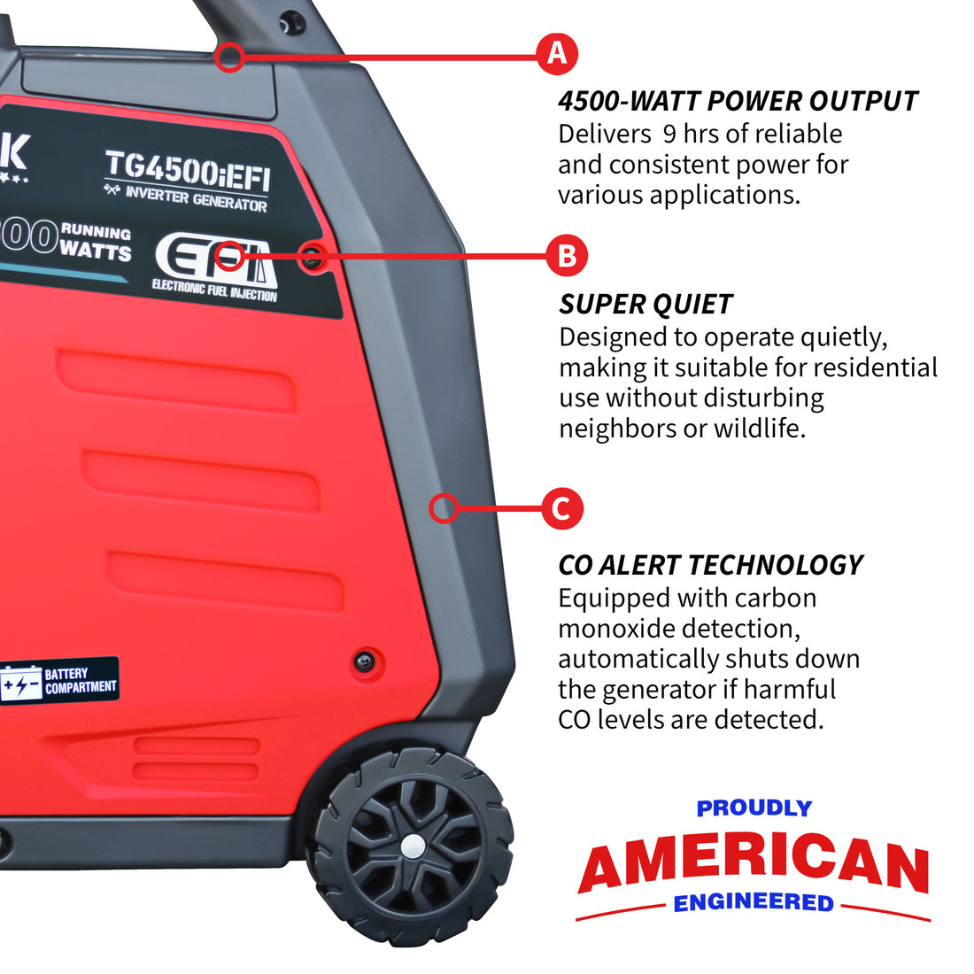 4500 Watt Inverter Generator Electronic Fuel Injection EFI Super Quiet