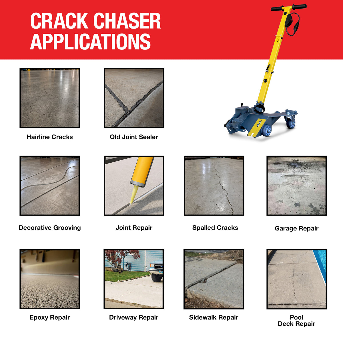 Concrete Crack Chaser 4.5" Grinder Epoxy & Concrete Repair Walk Behind