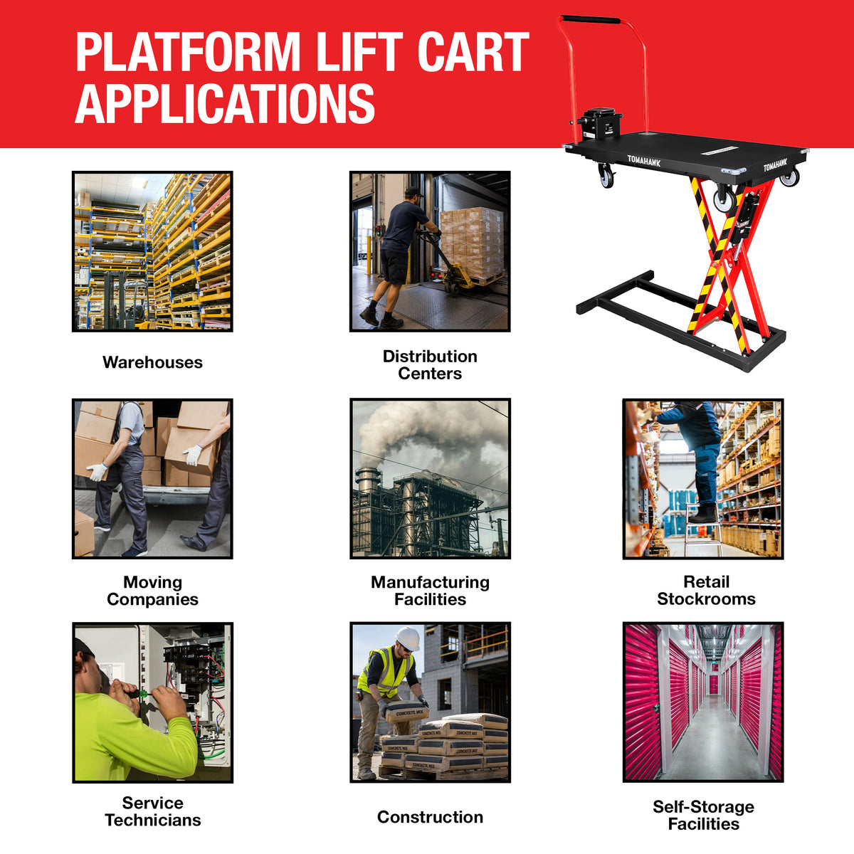 Electric Platform Truck Scissor Lift Table Cart Portable Powered Hydraulic 46" Height Warehouse Loading Dock Material Handling