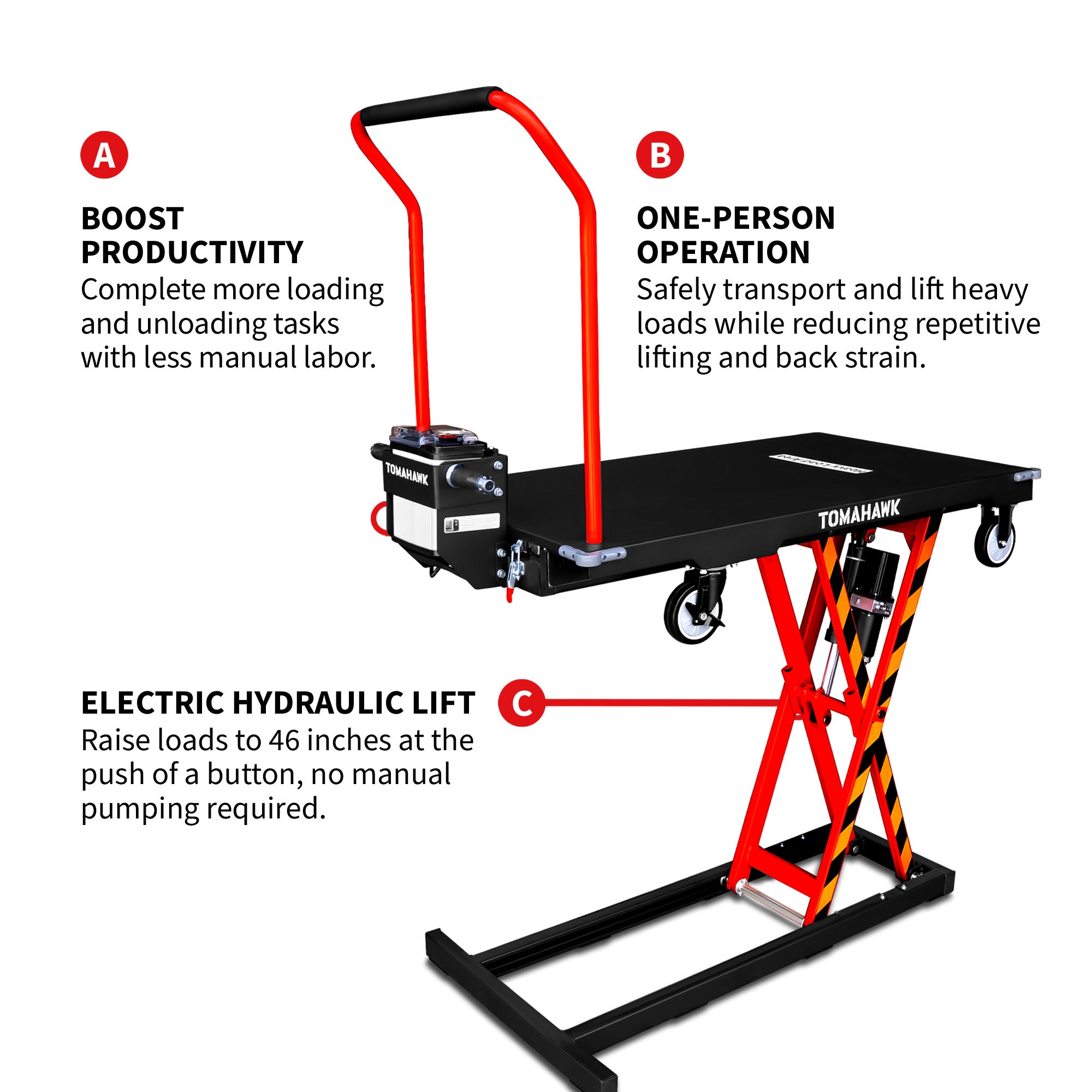 Electric Platform Truck Scissor Lift Table Cart Portable Powered Hydraulic 46" Height Warehouse Loading Dock Material Handling