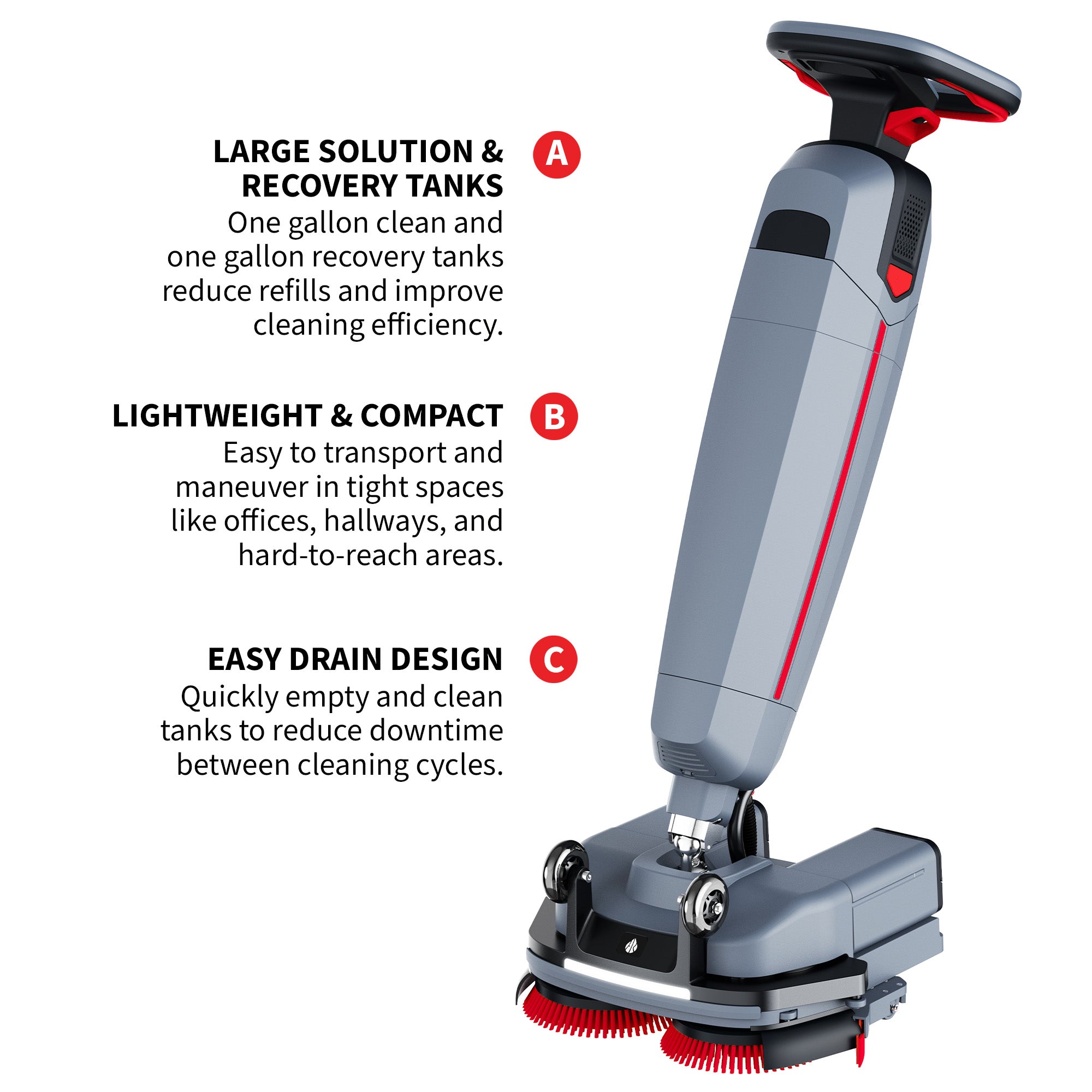 Tomahawk Electric Floor Scrubber Cleaner with 16” Power Mop Brushes Cordless Battery Powered