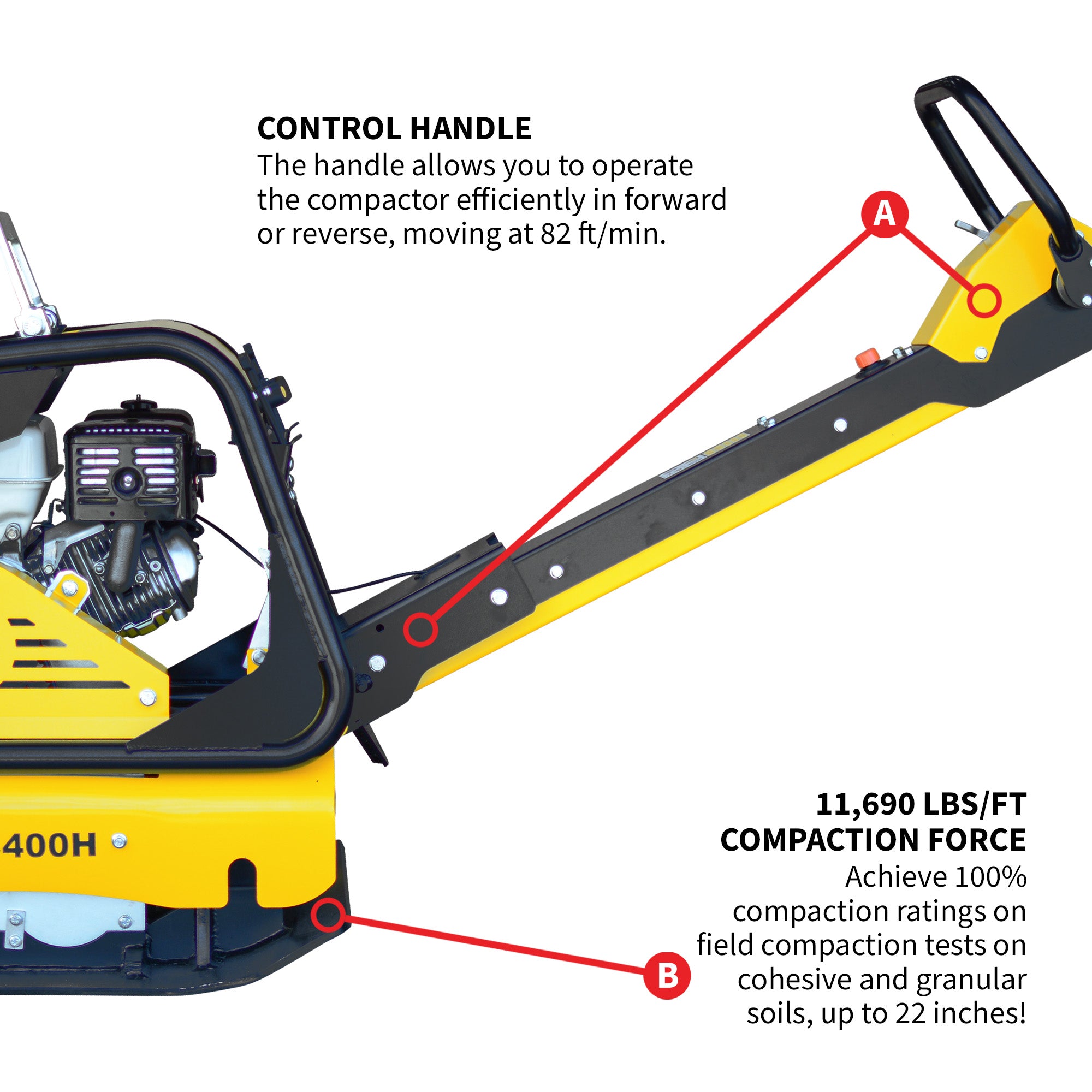 9HP Reverse Plate Compactor Honda GX270 Electric Start 11,690 lbs/ft² for Granular Cohesive Soil Compaction