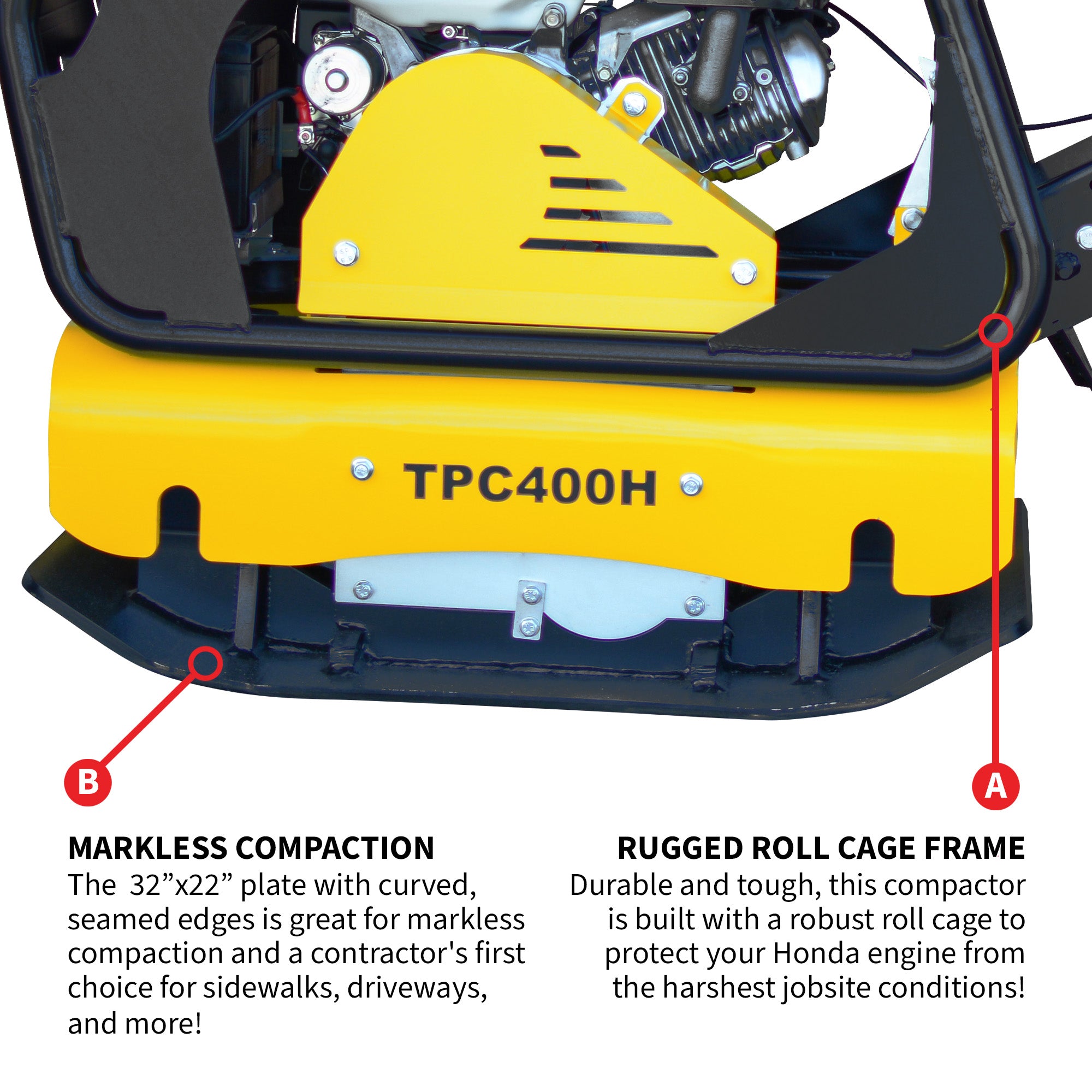 9HP Reverse Plate Compactor Honda GX270 Electric Start 11,690 lbs/ft² for Granular Cohesive Soil Compaction