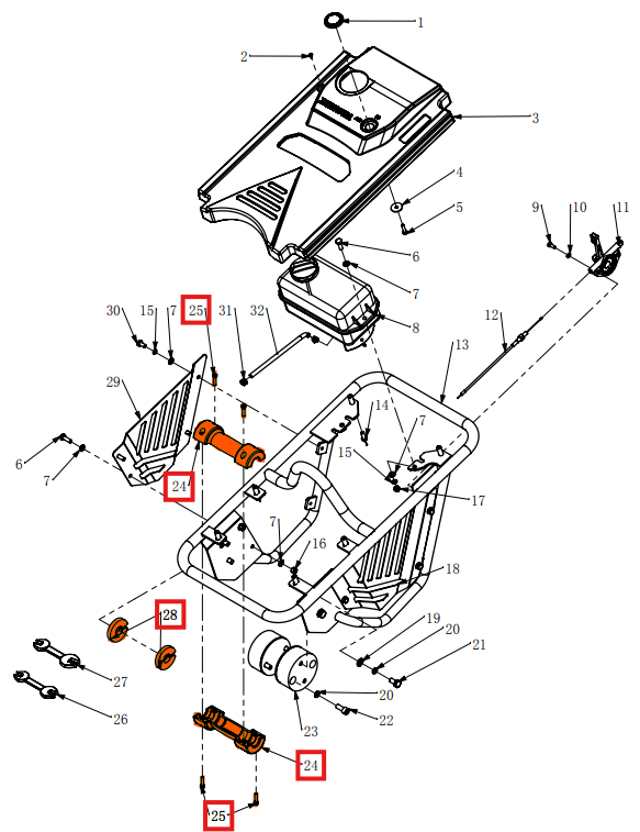 Handlebar Roller Assembly (1101-26000-1) Spare Part for TR68H 3.6HP Honda Rammer