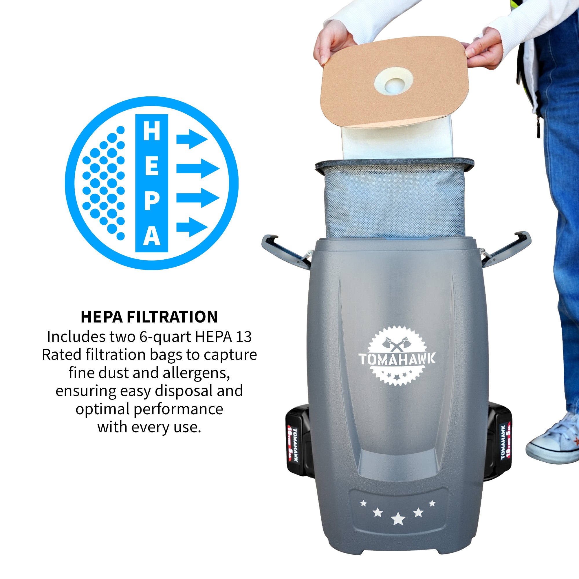 18V Battery Powered Backpack Vacuum 6L for Janitorial Cleaning – Light