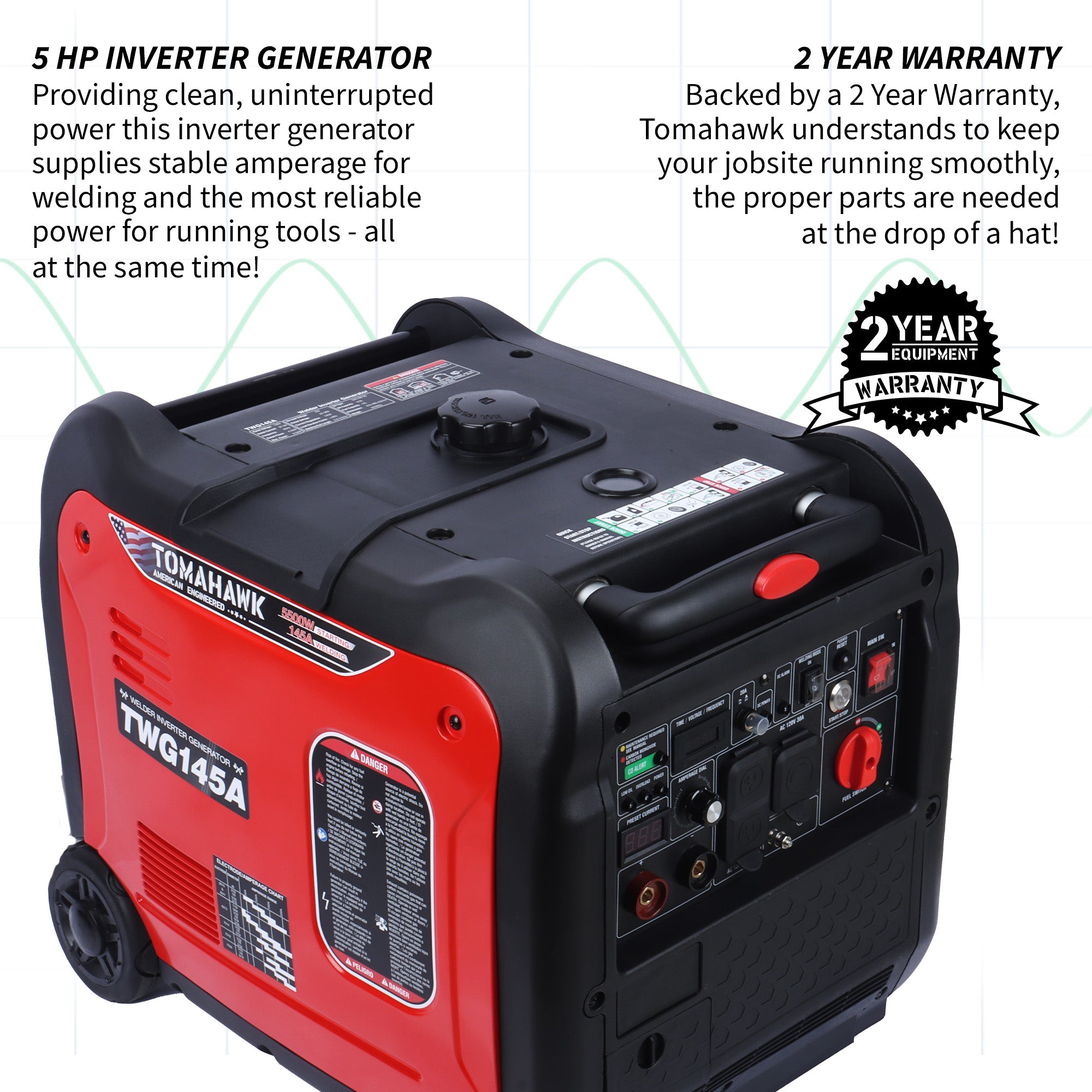 145 Amp Engine Driven Welder Generator 5500 Watt 7.5 HP Dual Fuel Inverter Super Quiet Portable