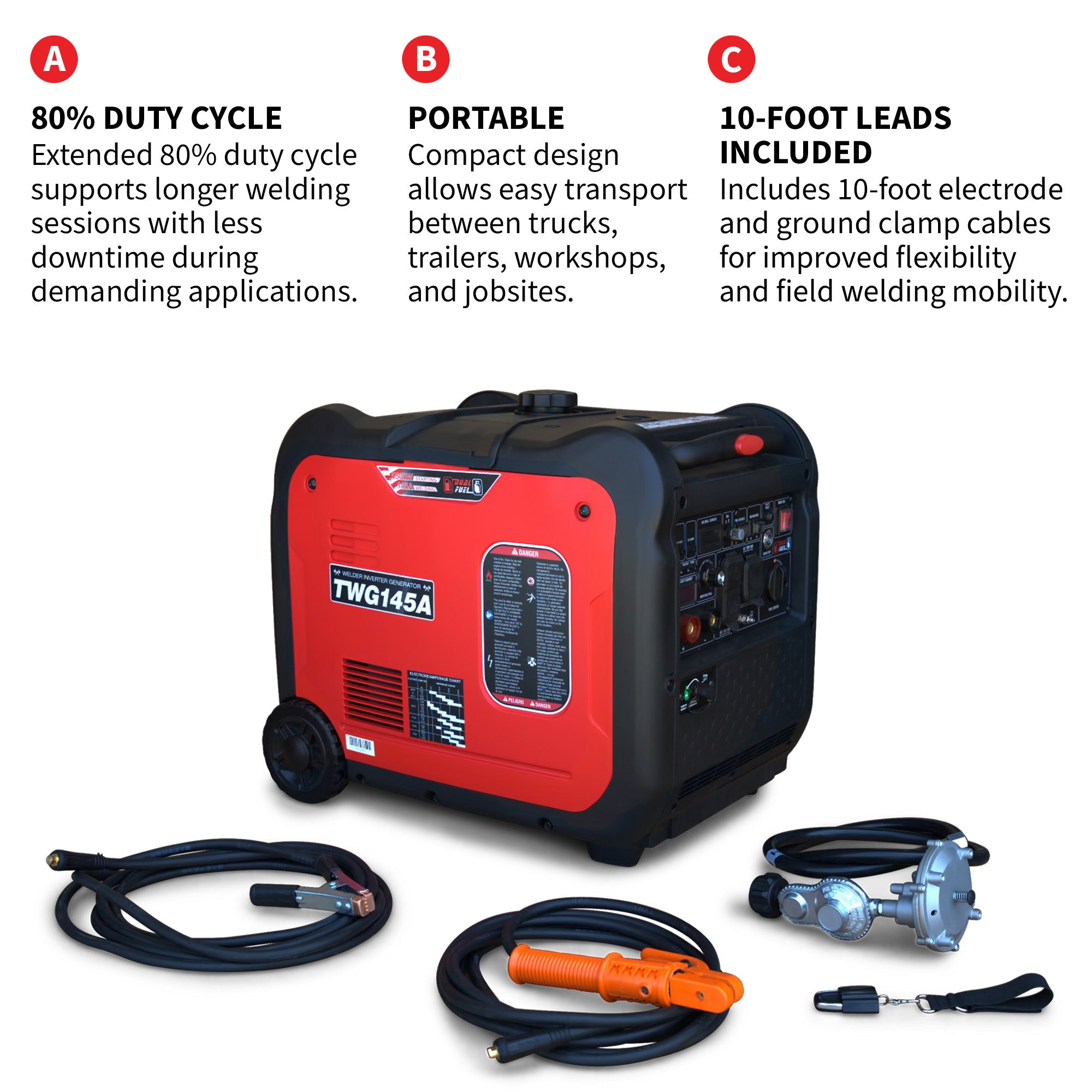 145 Amp Engine Driven Welder Generator 5500 Watt 7.5 HP Dual Fuel Inverter Super Quiet Portable