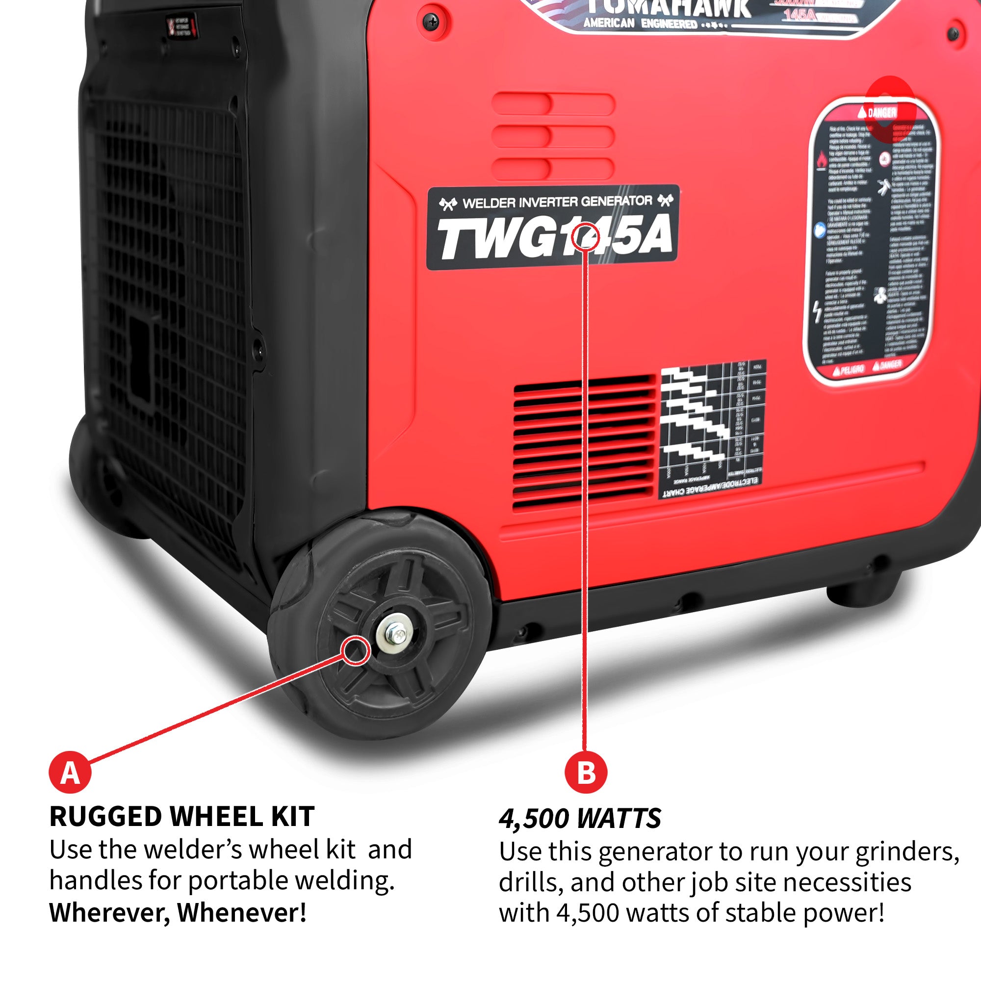 145 Amp Engine Driven Welder Generator 5500 Watt 7.5 HP Dual Fuel Inverter Super Quiet Portable