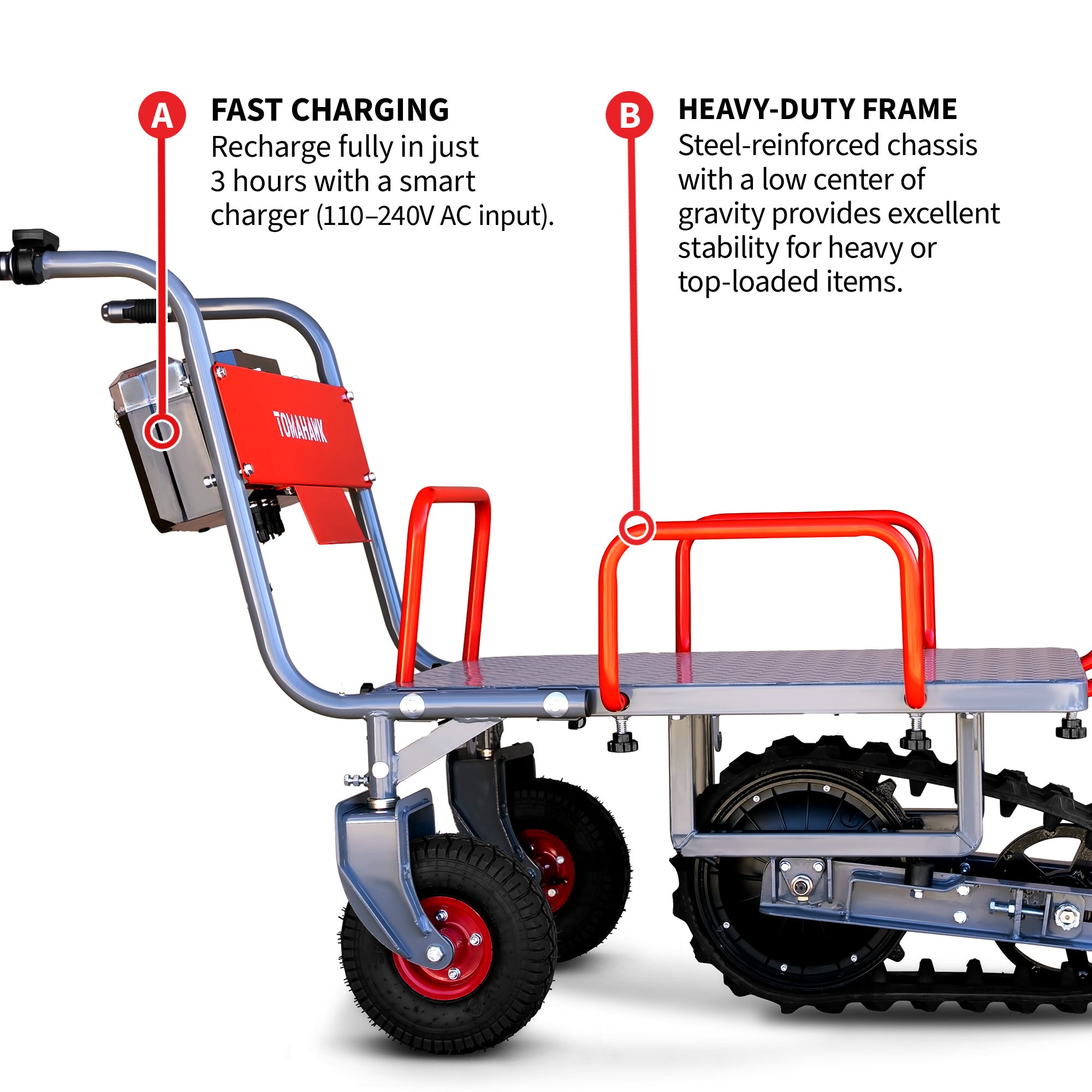 Tomahawk Electric Track Cart 330 lbs Load Capacity Battery Powered Utility Cart with Rubber Tread