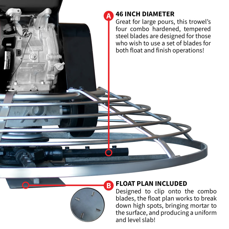 46" Concrete Power Trowel 14HP Kohler Float Pan Screed Edge Cement Finishing Tool