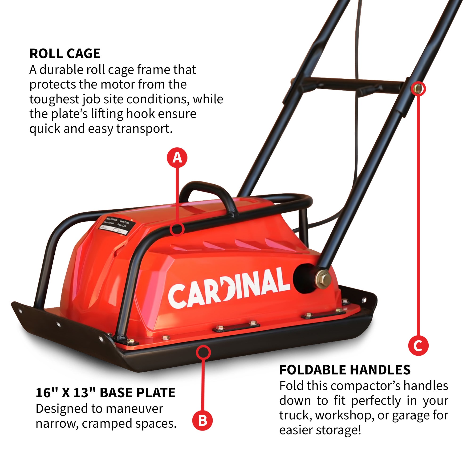 Electric Cardinal Vibratory Plate Compactor Tamper 1.25 Amp for Gravel Soil Compaction