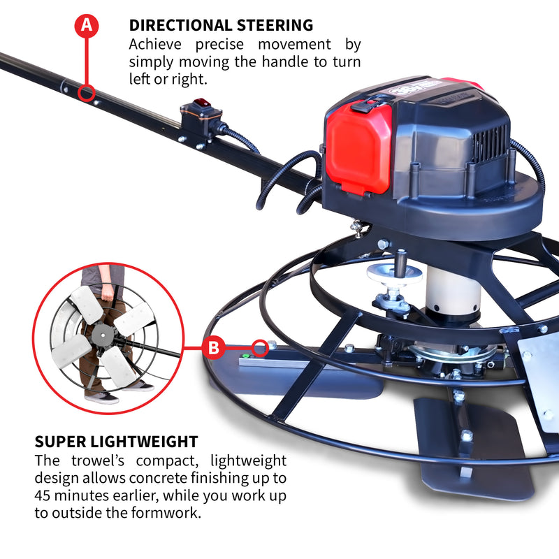 30" Battery-Powered Portable Power Trowel with 18ft Bull Float Handle