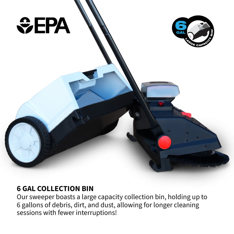 22" Battery Powered Push Sweeper With Double Brush System 18V Lithium-Ion