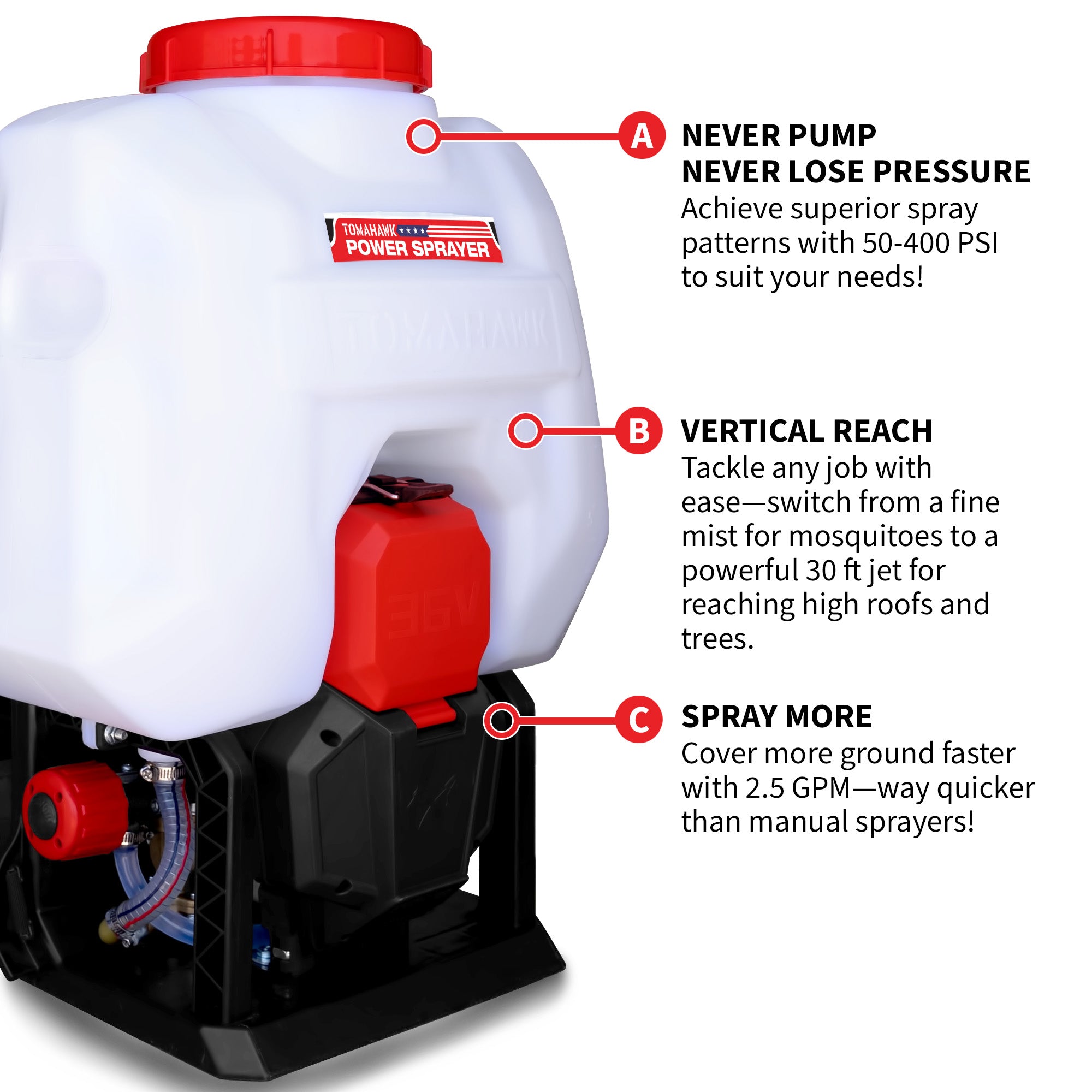 5 Gallon Battery Powered Backpack Sprayer 36V Electric 30 Ft Reach Adjustable Flow for Lawn, Pest, Weed, and Fertilizer Applications